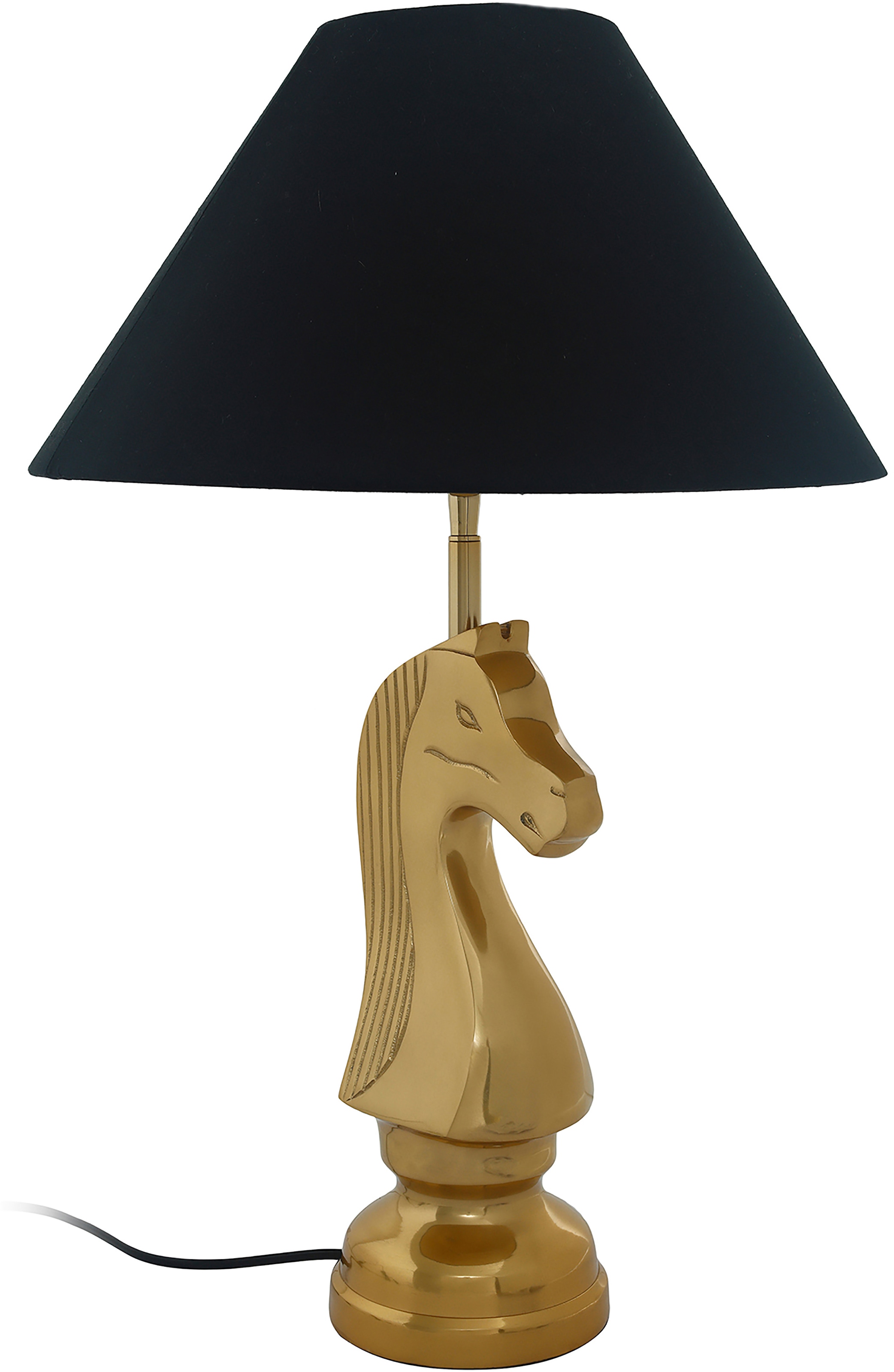 "KAYOOM Tischleuchte ""Shah"", schwarz, 1, Ø 40cm H: 62cm, 1 Stk., Leuchten, Tischlampe mit dekorativem Schah-Pferd-Sockel aus Metall, Stoffschirm