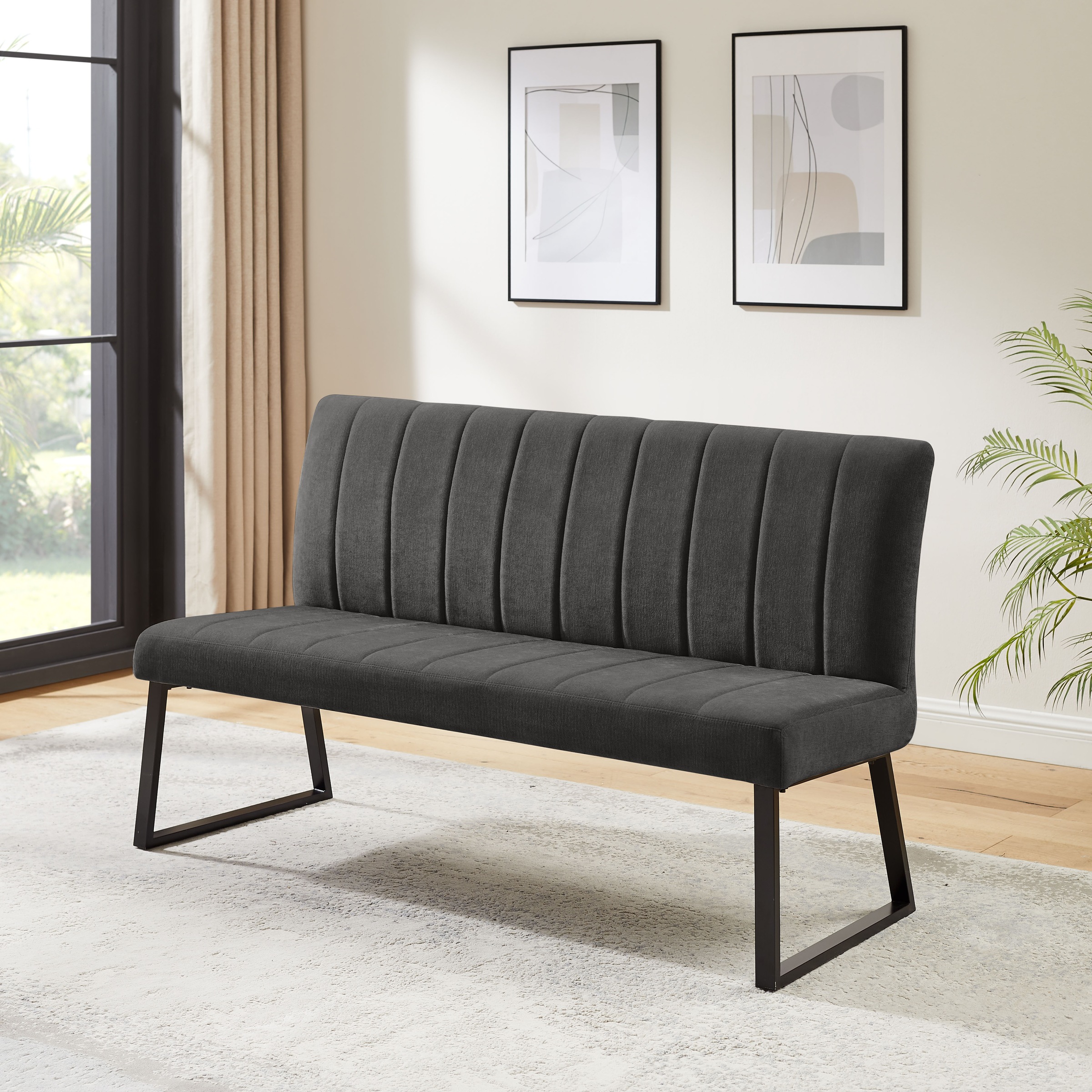 OTTO home Bank »Hennia« weicher Chenillebezug, dekorative Steppung, schwarzes Metallgestell