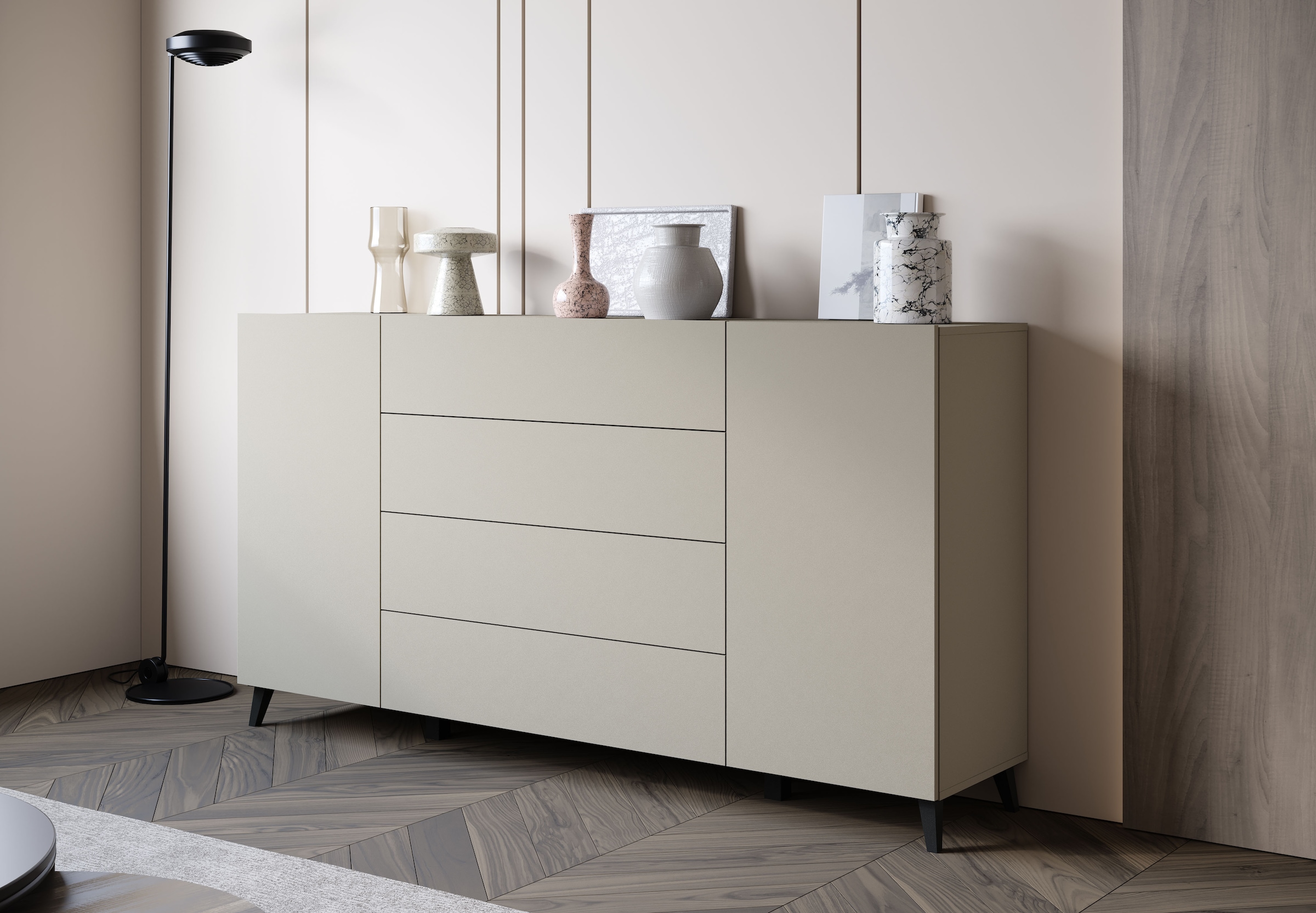 Home affaire Sideboard »Phuket 180 cm breit, modernes Design mit Stauraum« 1 Stk. tlg. Kommode mit 2 Türen, 4 Schubladen und verstellbaren Einlegeböden