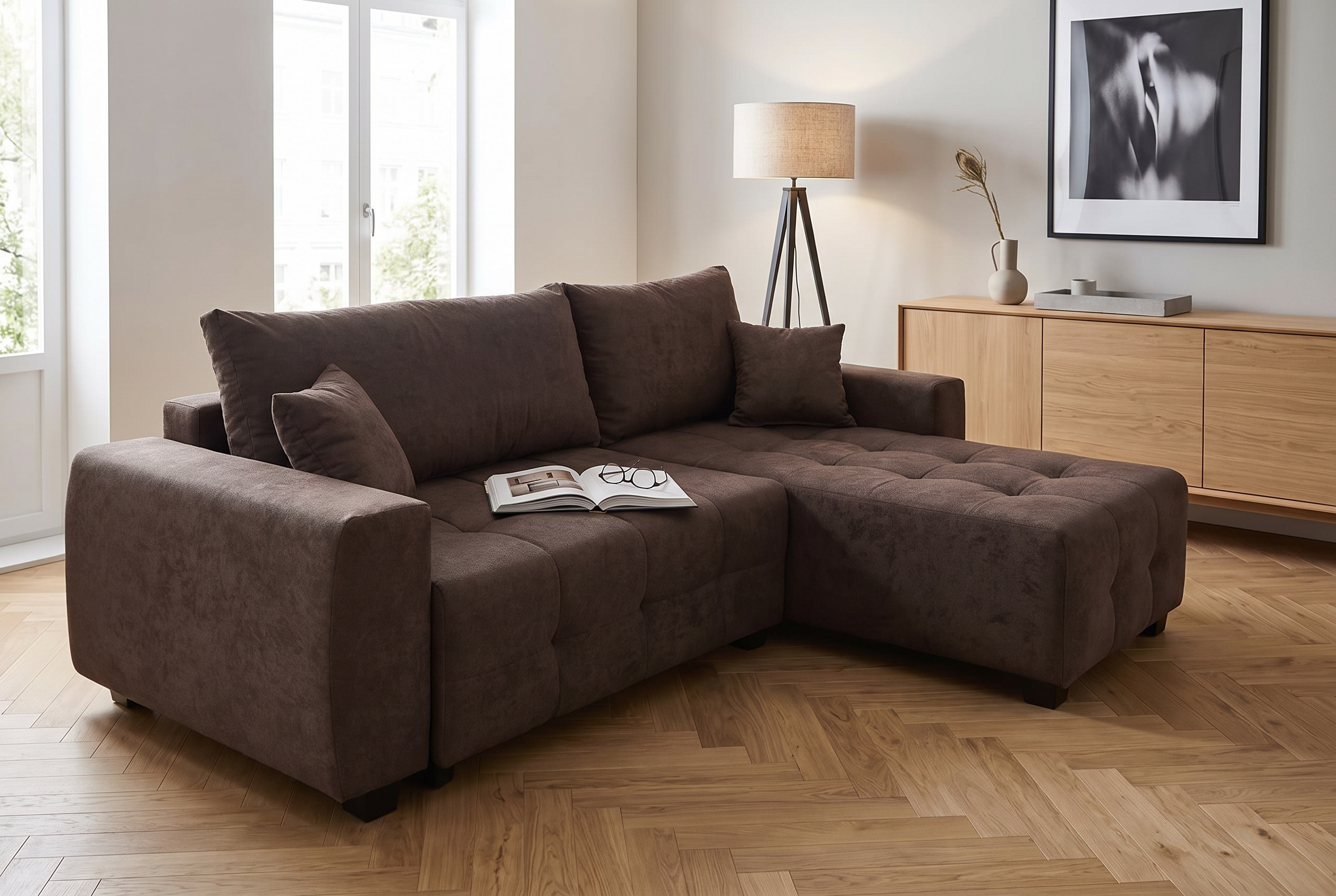OTTO home Ecksofa "Bella Couch L-Form, B: 234 cm, Zierkissen inklusive" optional Schlaffunktion & Bettkasten, Wohnkomfort