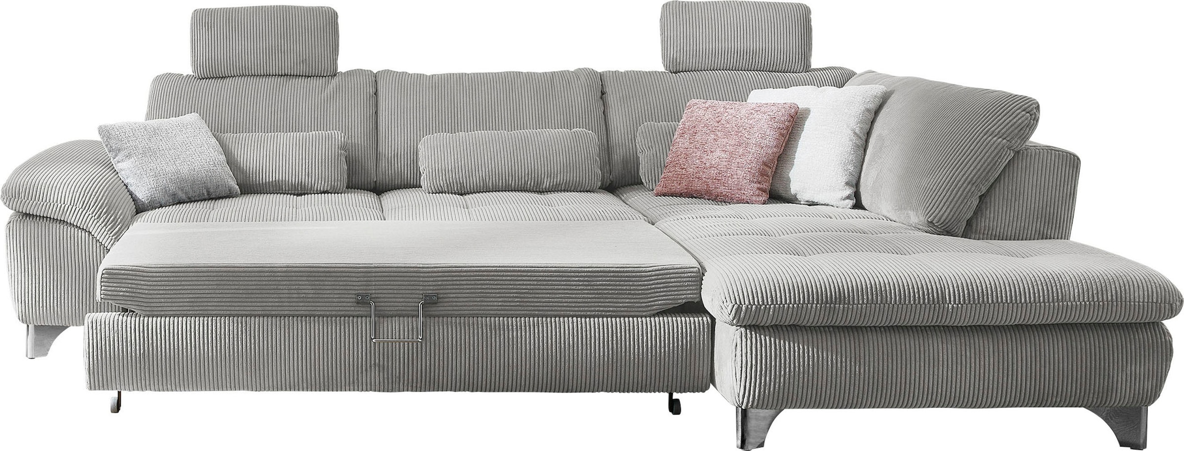Die PlanBar Ecksofa »MP-IN14007 L-Form«, wahlweise mit Bettfunktion und verstellbaren Kopfstützen, in Cord