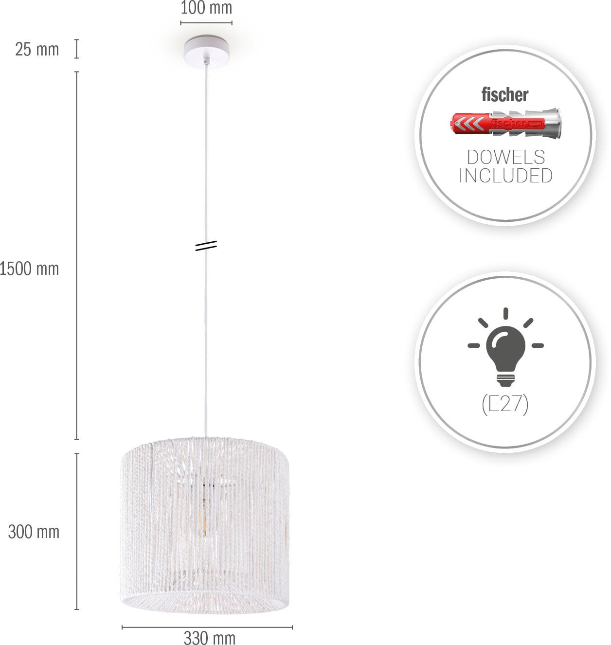 Paco Home Pendelleuchte »Hugo Ramira«, Leuchtmittel E27 | ohne Leuchtmittel, Wohnzimmer Esszimmer Rattan Optik Boho Schirm Papier E27 Modern