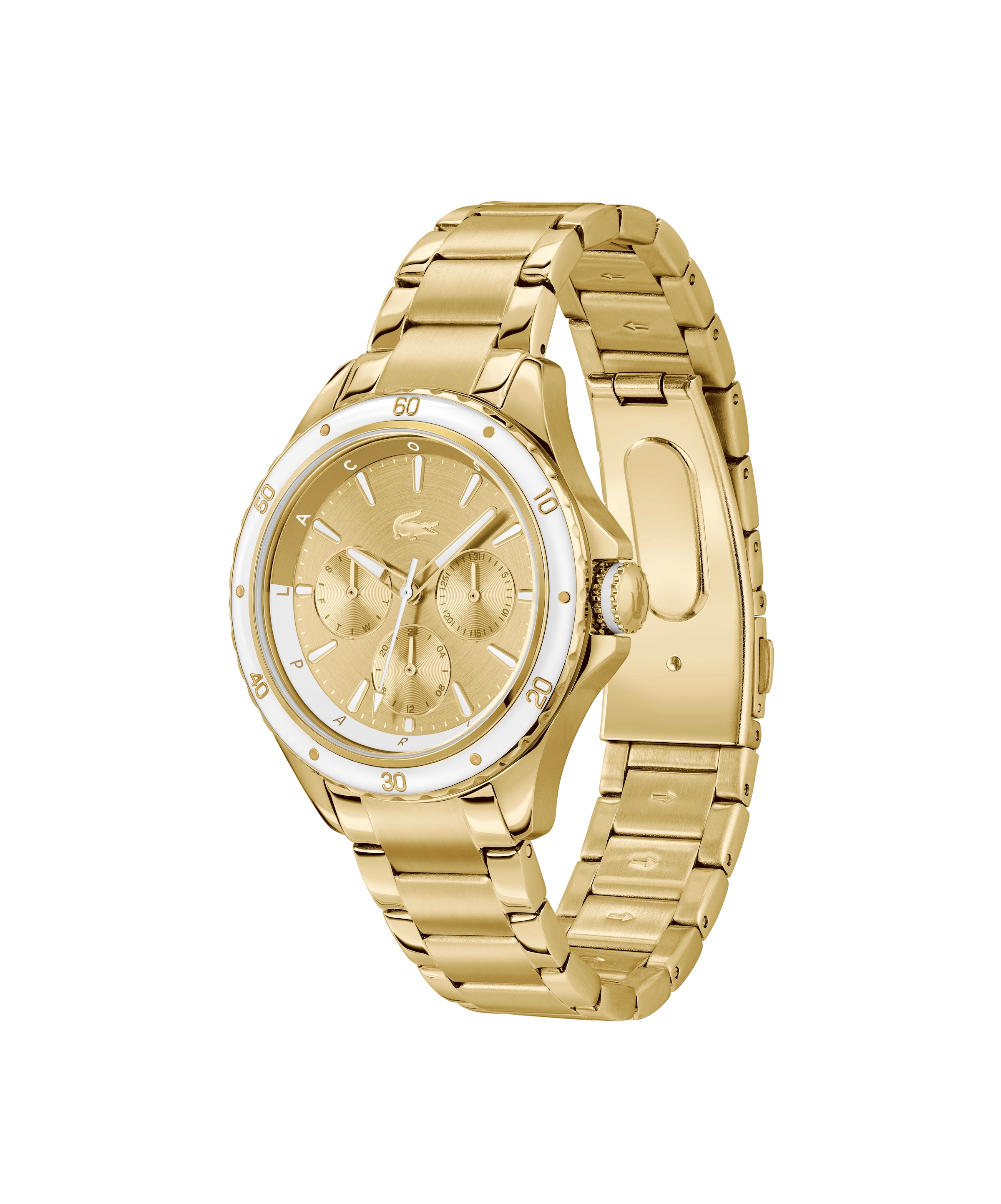 Lacoste Multifunktionsuhr »SANTORINI« Quarzuhr, Armbanduhr, Damenuhr, Edelstahlarmband, analog