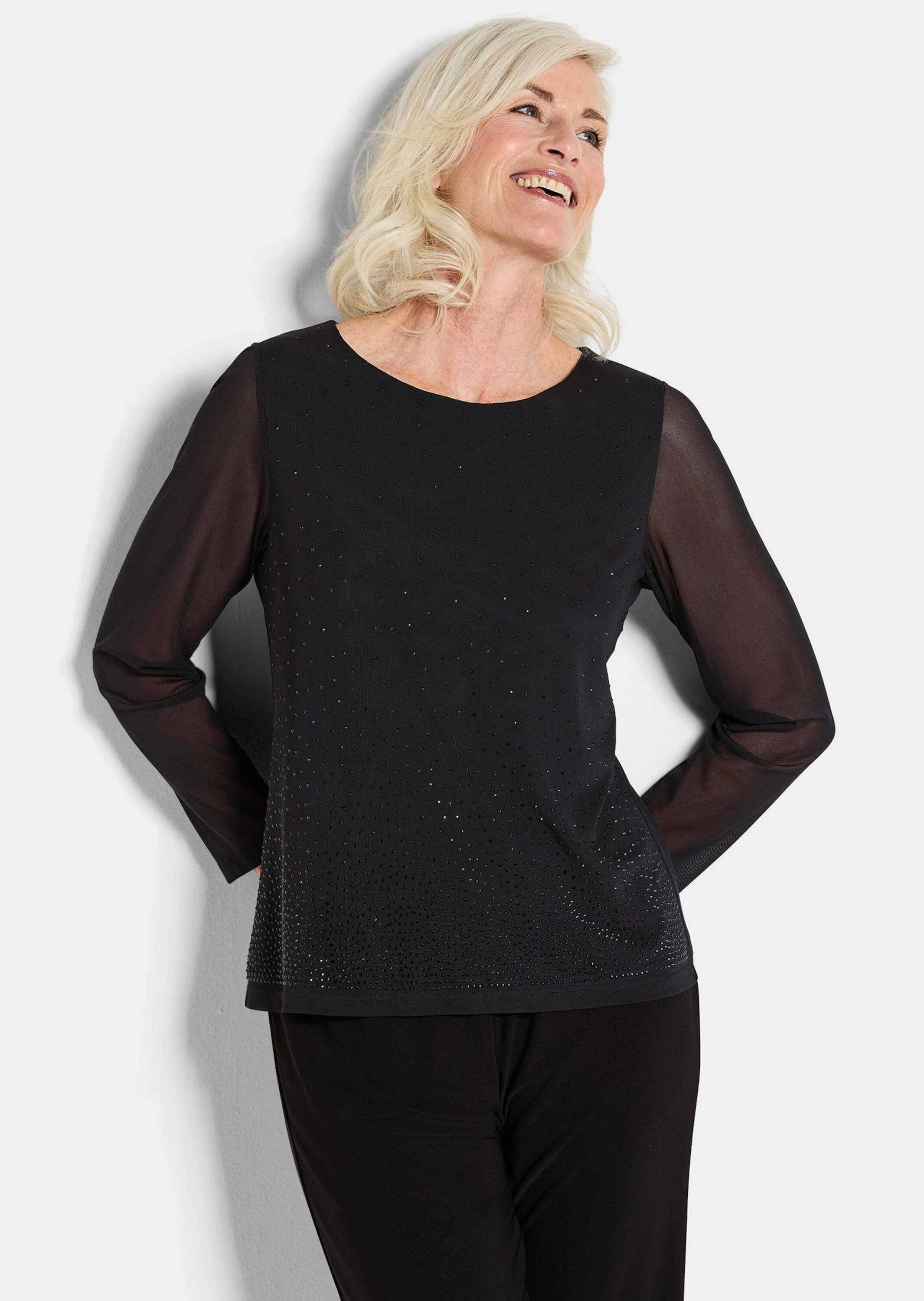 Goldner Long Sleeve Shirt Mesh Rhinestones Black Size 19 2