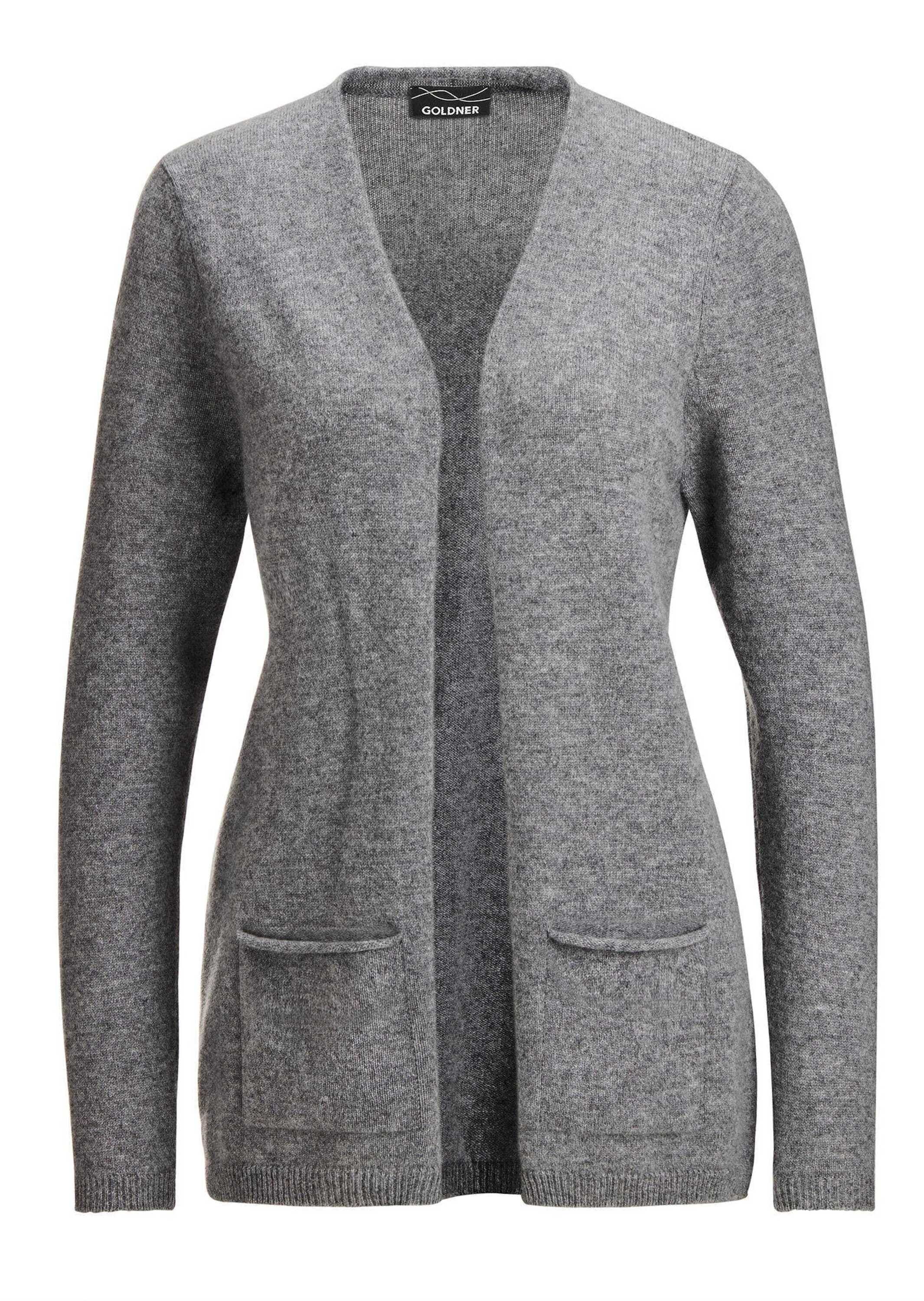 GOLDNER Strickjacke "Kurzgröße Cardigan in langer offener Form" Aufwendig in Form gestrickt