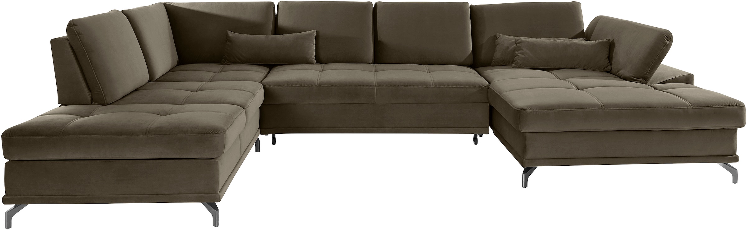 Places of Style Wohnlandschaft »Costello U-Form, mit Sitztiefenverstellung, Armteilverstellung und«, 3 Nierenkissen, optional Bettfunktion und Bettkasten
