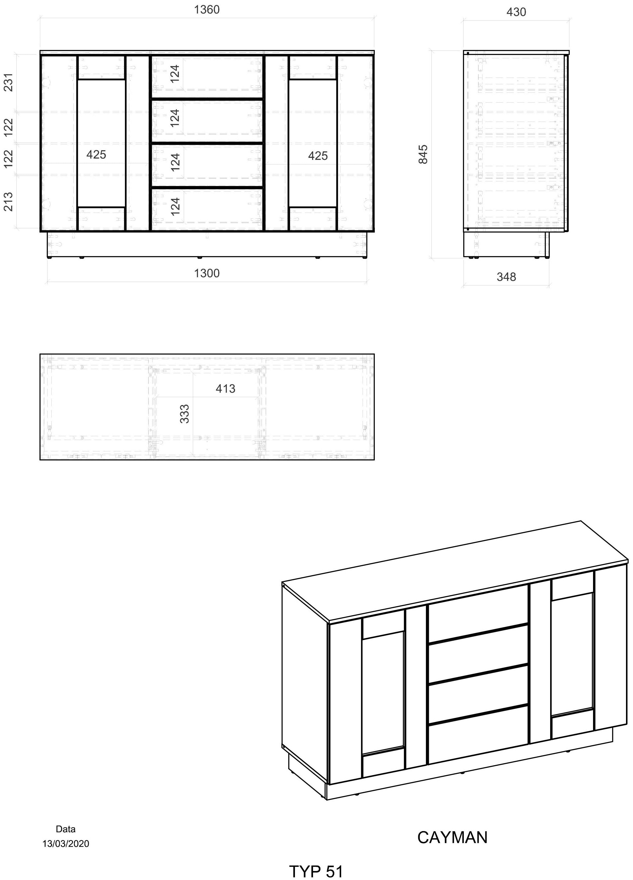 Places of Style Sideboard »Cayman«, Breite ca. 136 cm | BAUR | Mehrzweckschränke