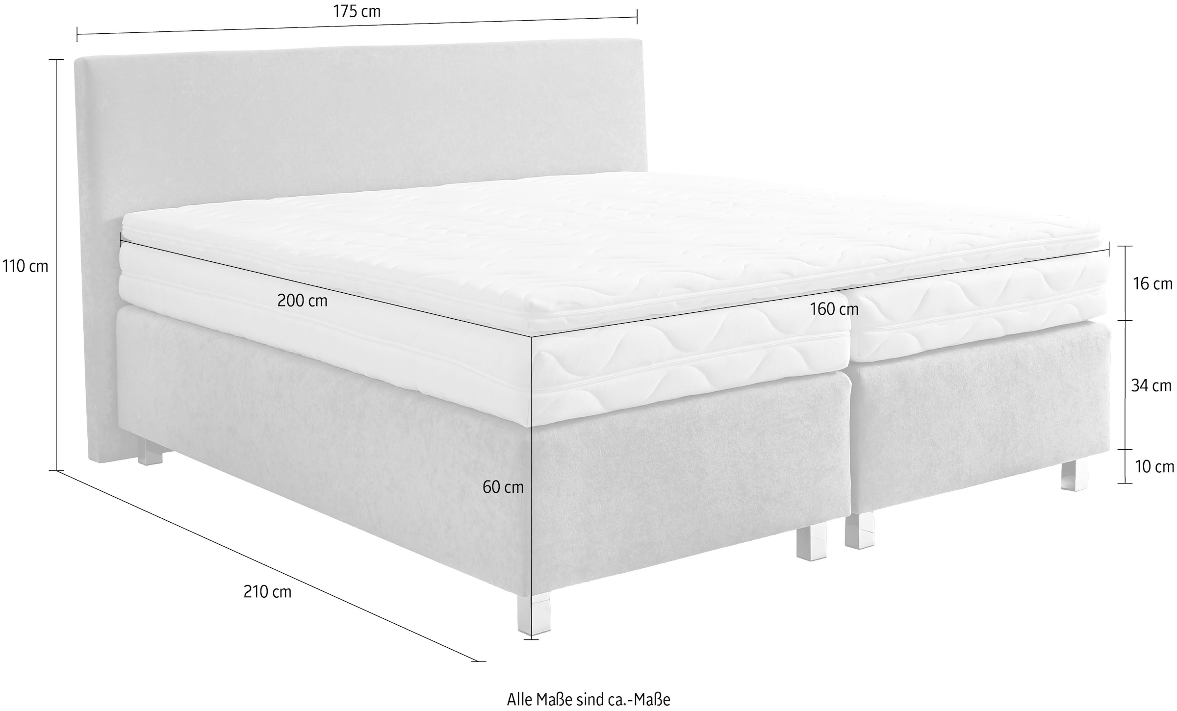 Westfalia Schlafkomfort Boxspringbett »Florenz in den Breiten 160x200, 180x200cm & 200x200cm« Verchromte Metallfüße, die die Kopfteilform aufgreifen