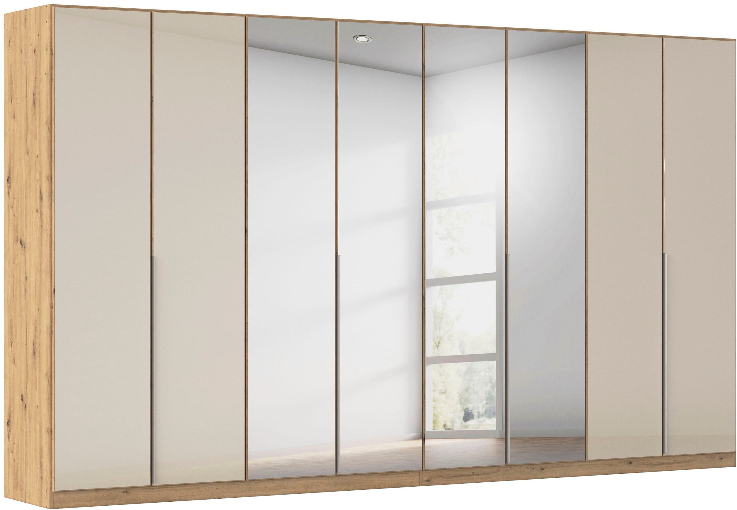 OTTO home Drehtürenschrank "Kleiderschrank Schrank Garderobe AGORDO mit Glasfront und Spiegel" in zwei Griff-Farben, Breiten 91-405 cm, durchdachte Innenausstattung, in 8 Breiten und 2 Höhen MADE IN GERMANY