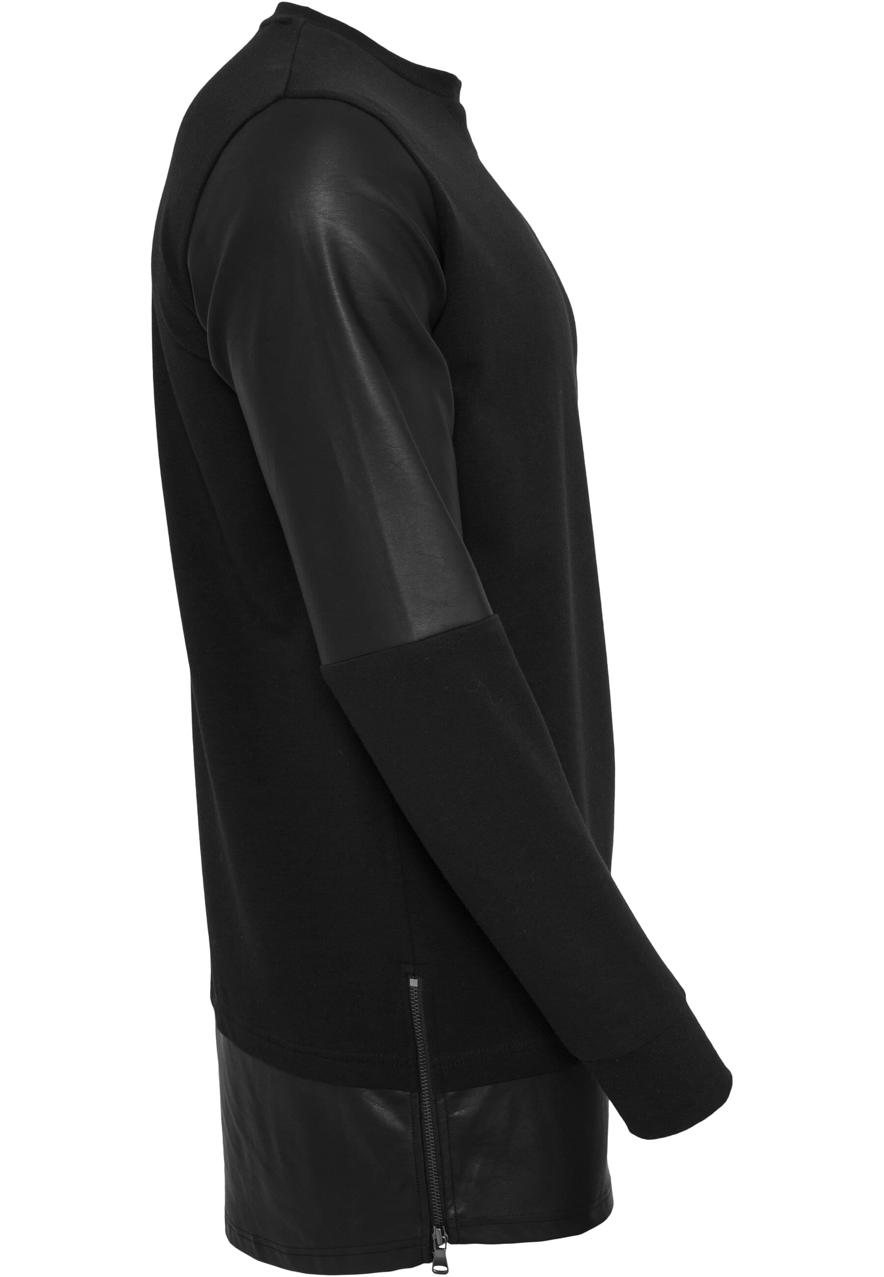 URBAN CLASSICS Rundhalspullover »Urban Classics Herren Long Zipped Synthetic Leather Crewneck«, (1 tlg.)