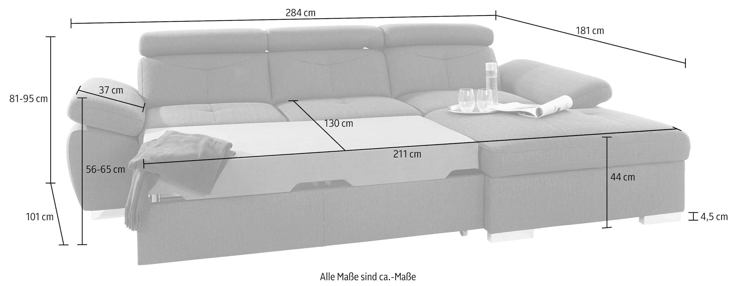 exxpo - sofa fashion Ecksofa »Spring, super bequem und komfortabel mit Armteil- und Kopfteilfunktion«, wahlweise mit Bettfunktion und Bettkasten, L-Form