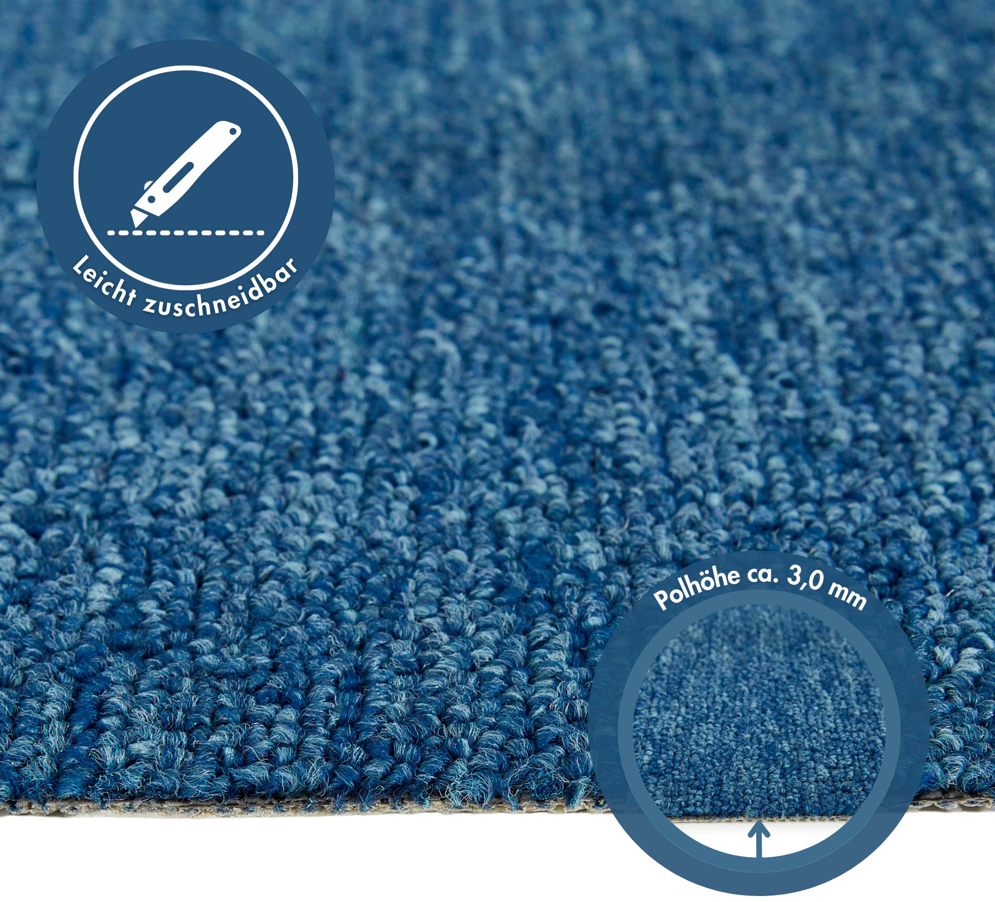 Teppichboden ANDIAMO "Rambo, Feinschlinge, Gesamthöhe 4,5 mm, Made in Netherlands", blau, B:400cm L:350cm, Kunstfaser, Teppiche, meliert, Breite 400 cm oder 500 cm, strapazierfähig & pflegeleicht 3