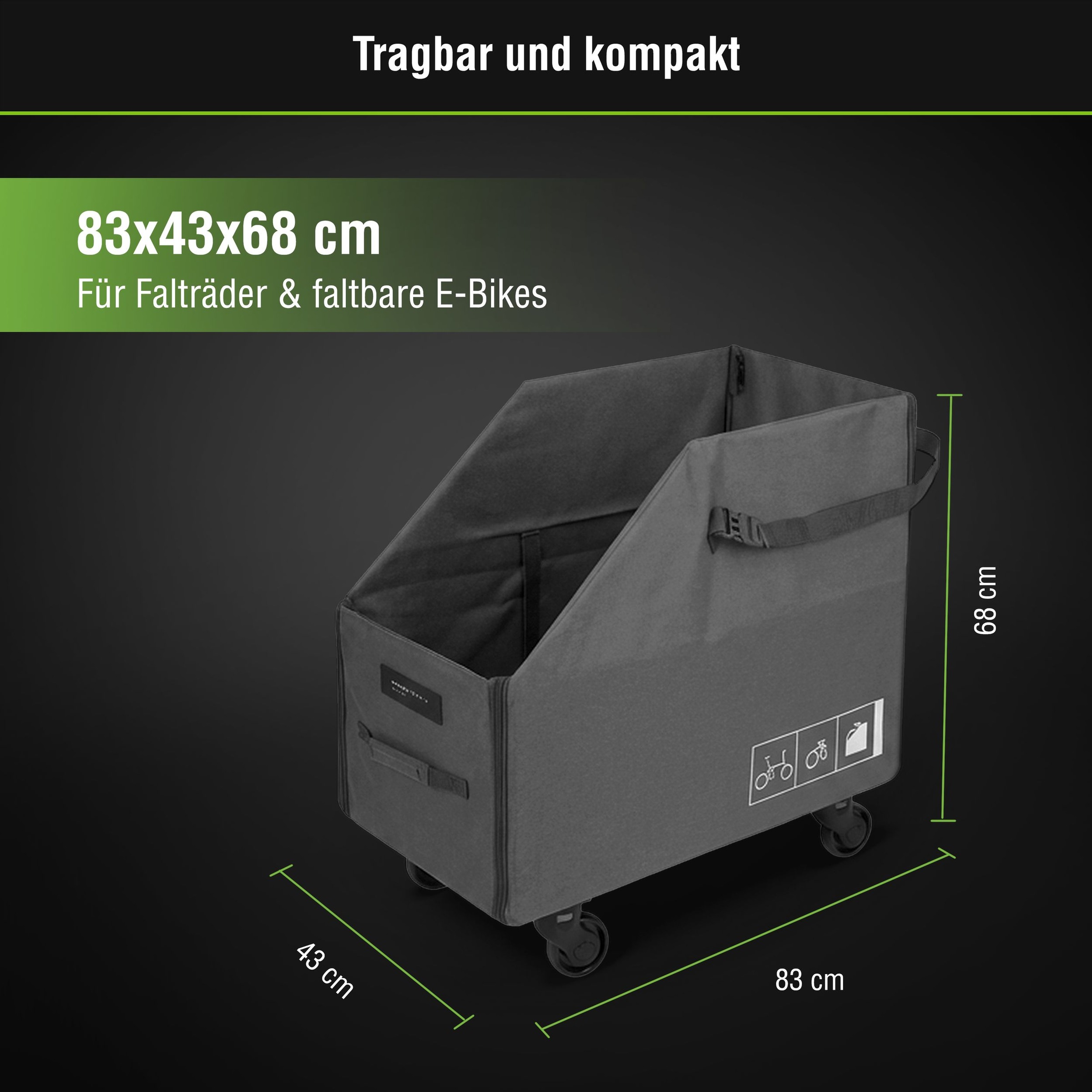 SachsenRad Aufbewahrungstasche »Faltrad-Transportbox für SachsenRAD F2, F3, F11, F12« gefaltet 84 x 44 x 8 cm, mit Regenschutz, abnehmbares 4-Rollen-System