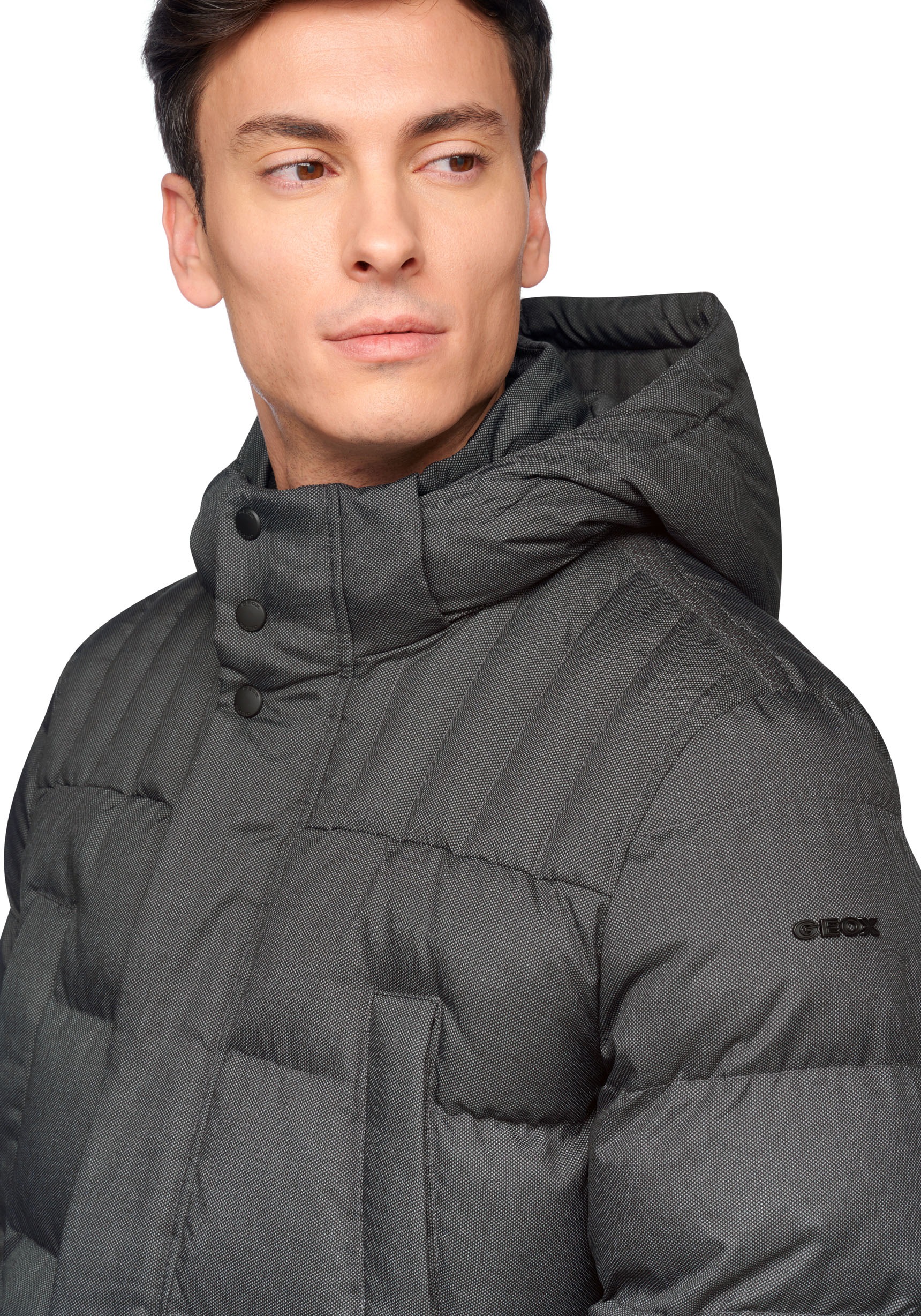 Geox Langjacke »SANFORD«, mit Kapuze, in melierter Optik, 4 Taschen, Kapuze, modische Steppung