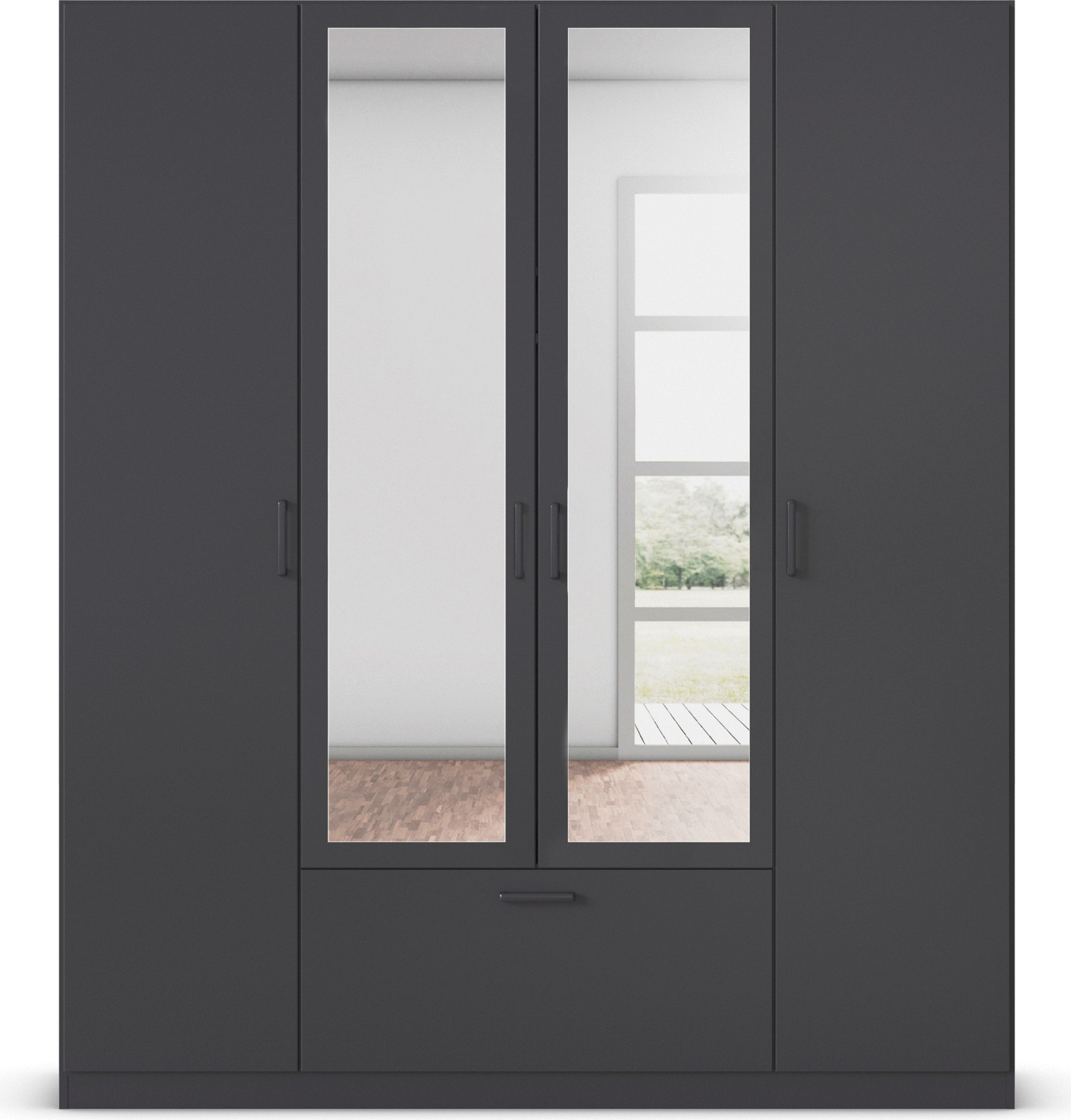Thumbnail - rauch Drehtürenschrank "Kleiderschrank Schrank Garderobe Wäscheschrank BARI mit Spiegel" mit Schubasten mittig, moderner...
