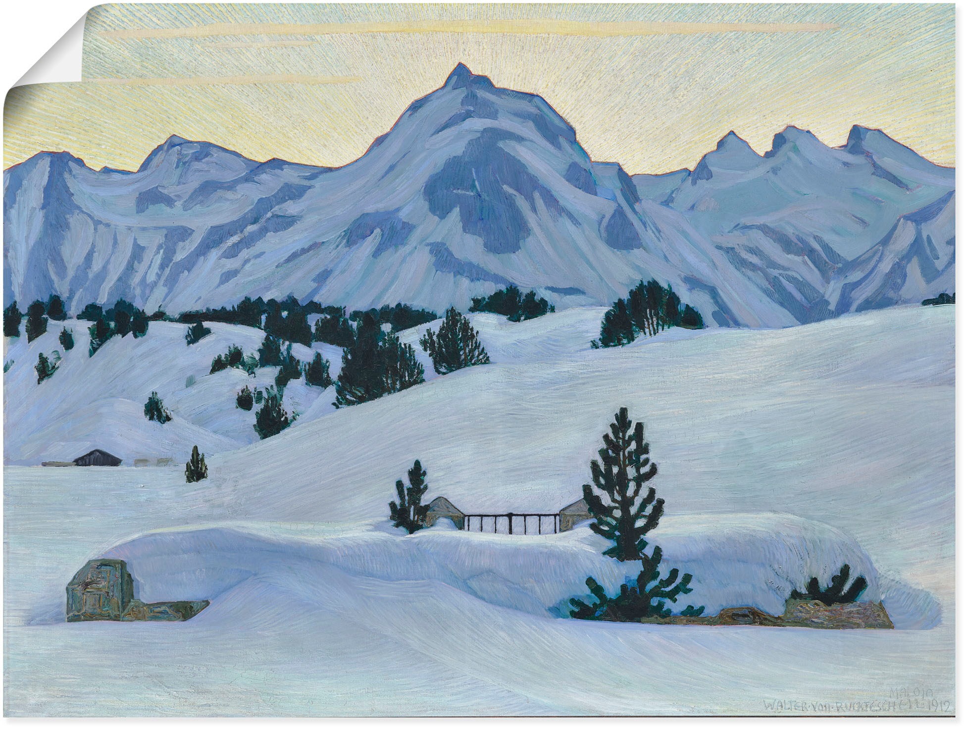 & Poster (1 Alpenbilder, Größen Maloja. in bei oder St.), als BAUR versch. Artland Wandaufkleber | »Winterlandschaft 1912«, Wandbild Alubild, Berge Leinwandbild, kaufen