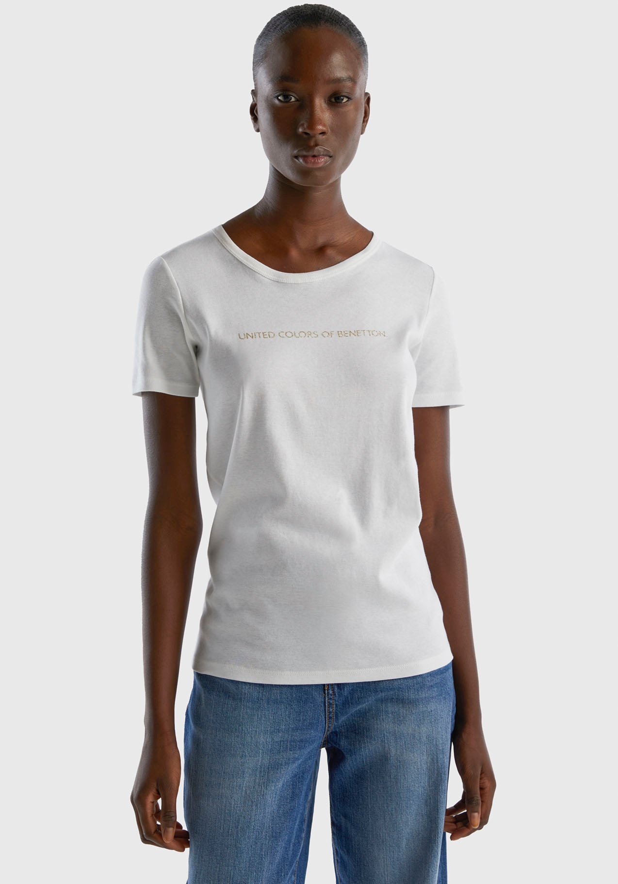 United Colors of Benetton T-Shirt, BAUR | tlg.), bestellen (1 glitzerndem Druck mit online