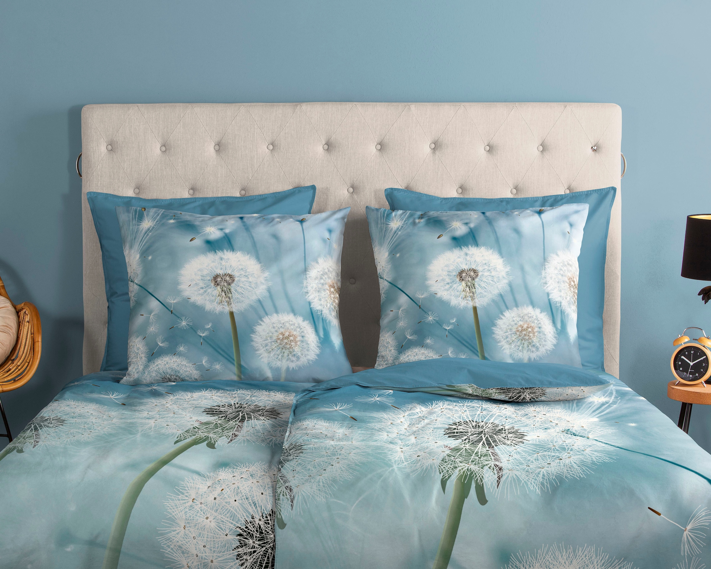 good morning Wendebettwäsche »Wishfull«, 100% Baumwolle, 135x200, Reißverschluss, Wendeoptik, Löwenzahn, Blau
