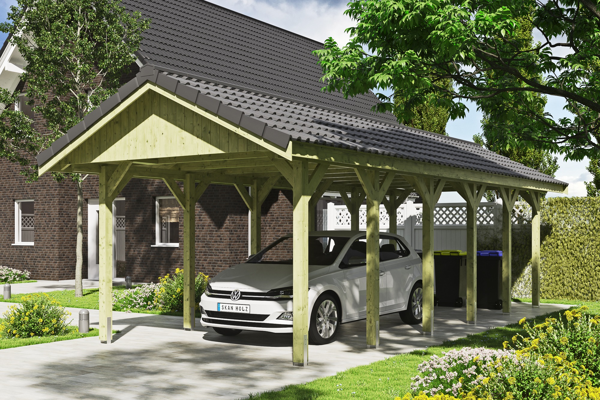 Skanholz Einzelcarport »Wallgau«, 291 cm, Grün, mit Dachlattung