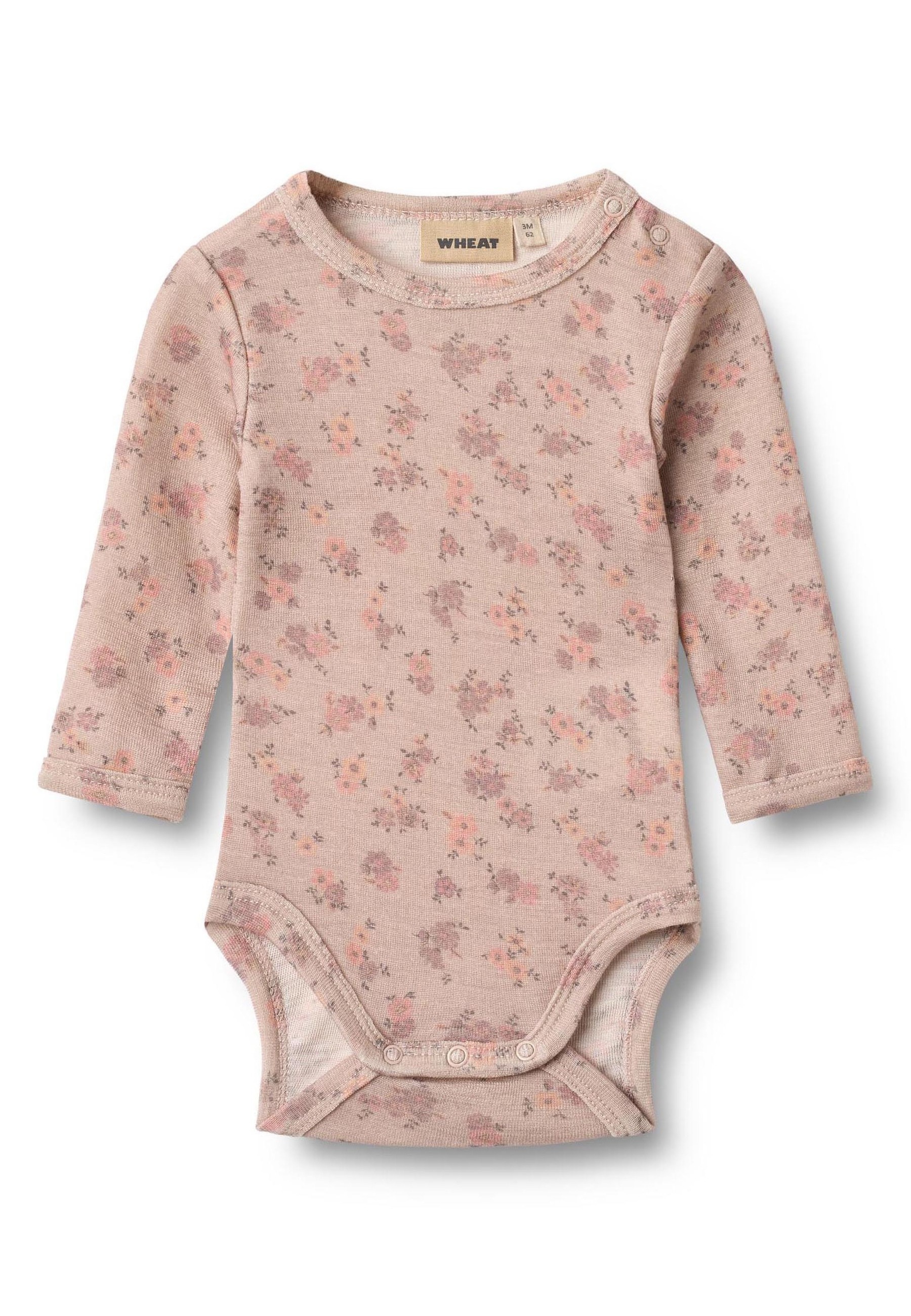 WHEAT Mädchen Blusenbody "WHEAT Wool Body L/S Lucca", Gr. 68lilaflower, 100% Wolle, Bodys