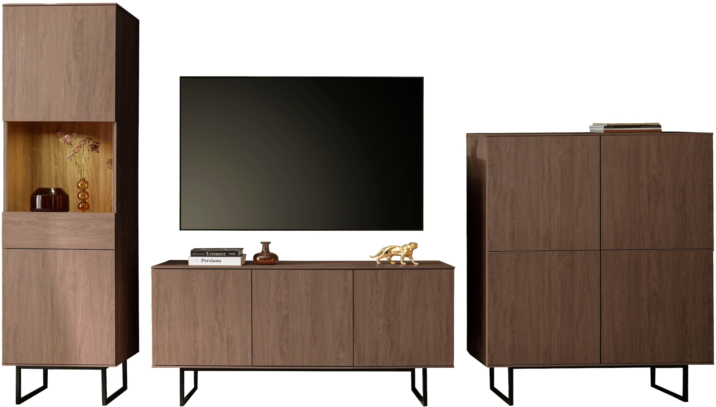 Home affaire Wohnzimmer-Set »Lund, moderne Anbauwand, Wohnzimmer-Set in Stone Oak oder Nussbaum« 3 Stk. tlg.
