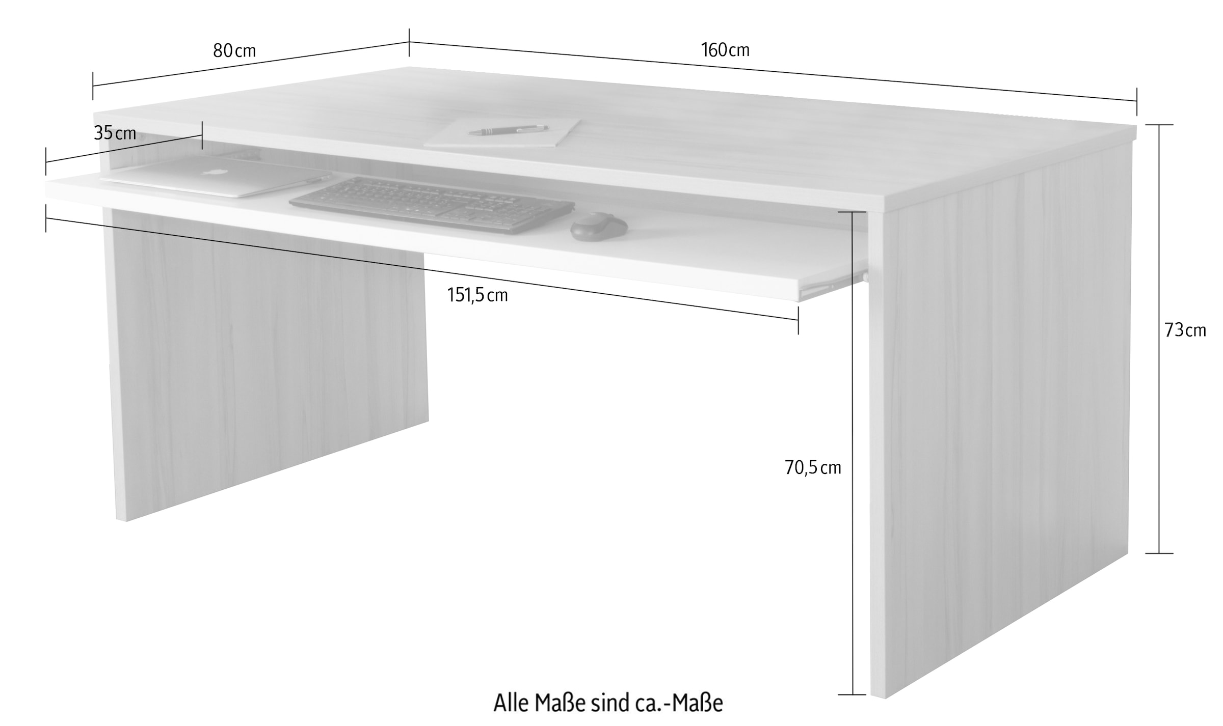 VOGL Möbelfabrik Schreibtisch »Barrie mit 2-farbigem Tastaturauszug«, in 2 Breiten, 2,5 cm Tischplattenstärke, Made in Germany
