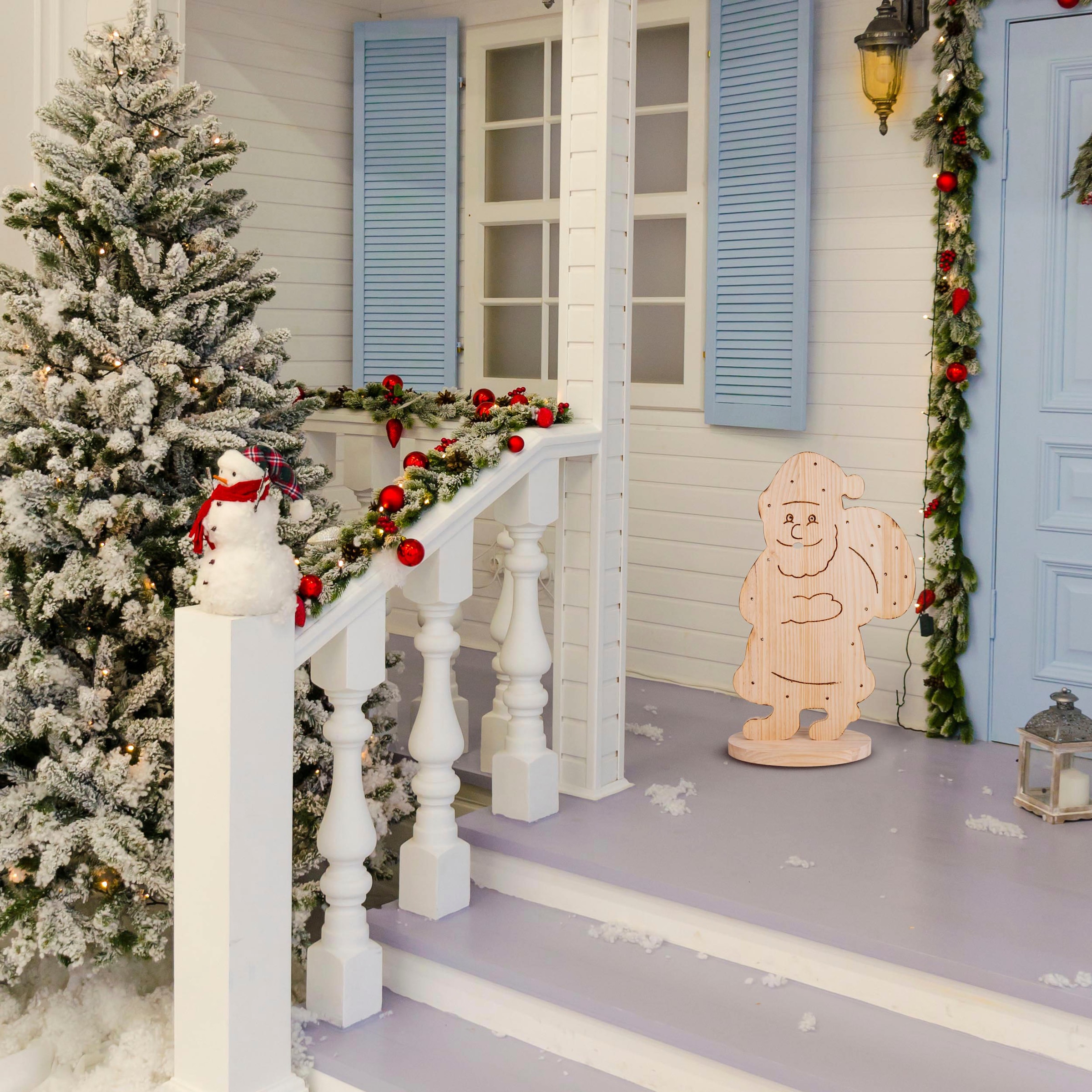 näve LED Dekoobjekt »Santa klein, Weihnachtsdeko aus Holz«, Holz-Stehleuchte,  Höhe ca. 49 cm, Batteriebetrieben | BAUR