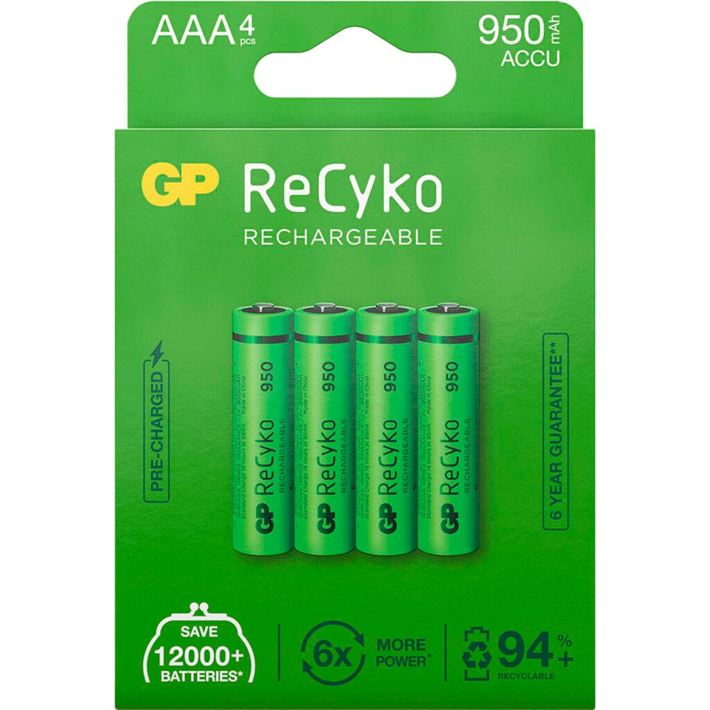 GP Batteries Batterie »4er Pack AAA NiMH 950 mAh ReCyko 1,2V«, 1,2 V, (Set, 4 St.)