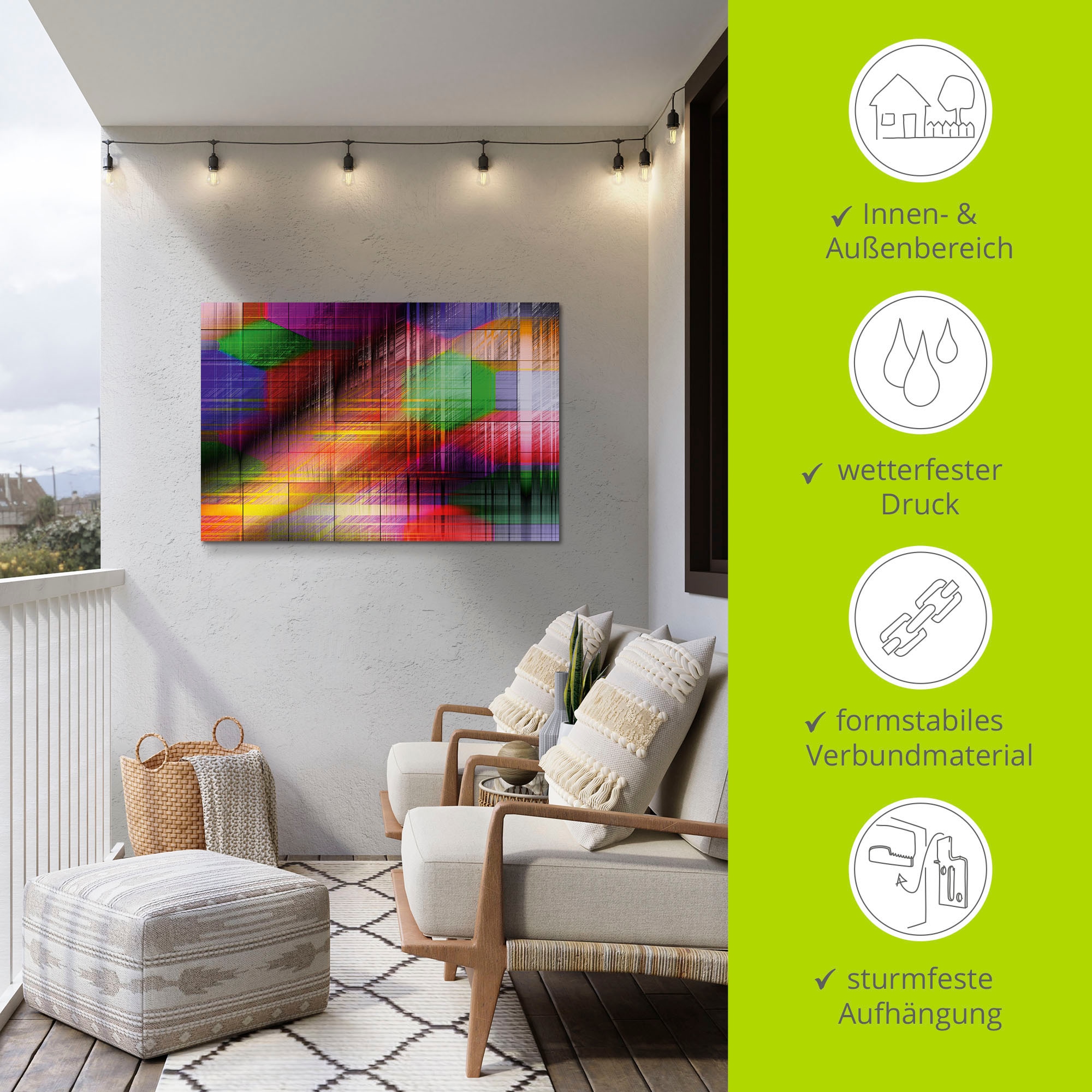 Artland Alu-Dibond-Druck »Bunte Linien II«, Muster, (1 St.), für Innen- und Außenbereich geeignet, Outdoorbild