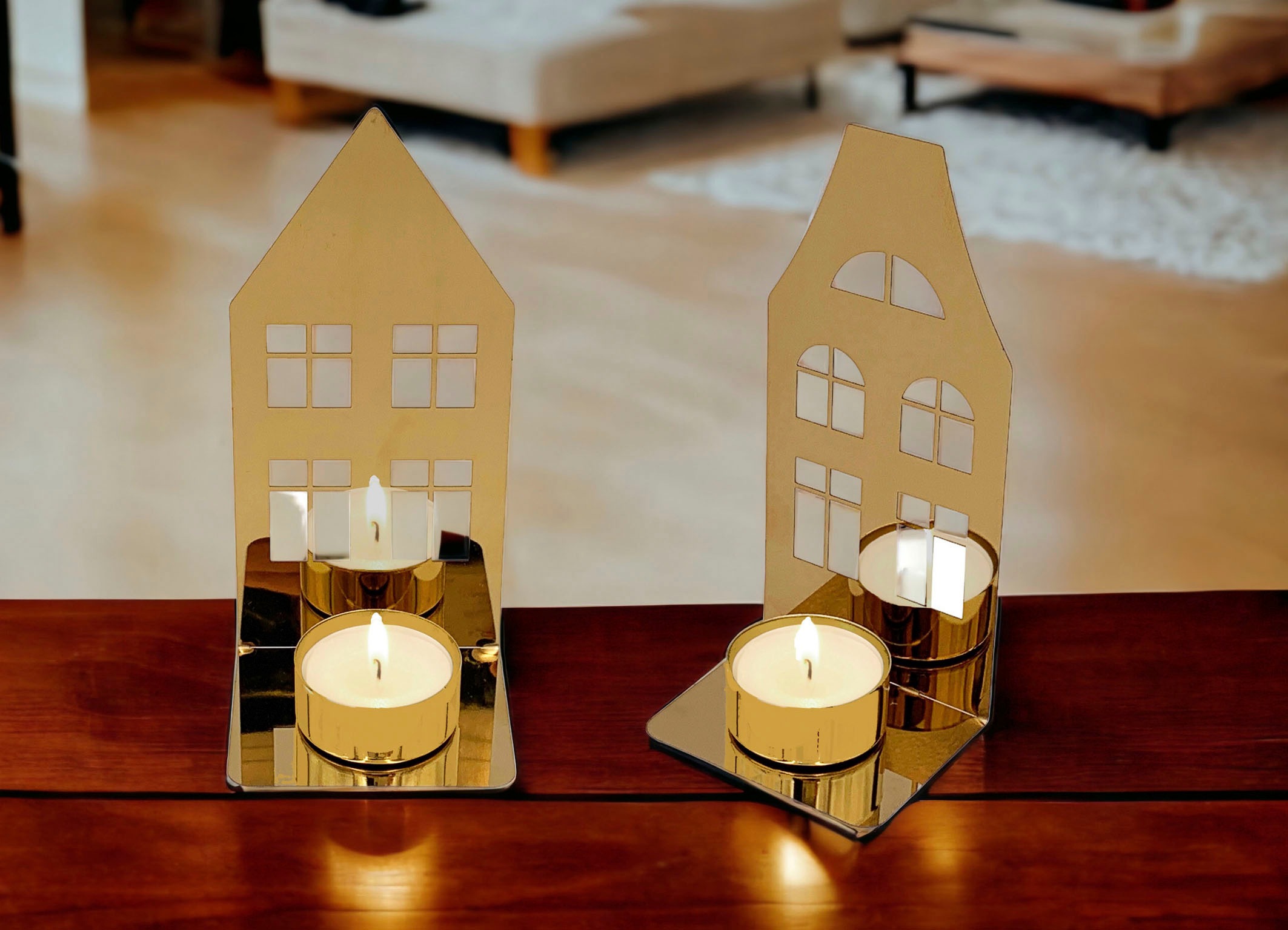und 1x mit Teelichthalter, Leonique Ciatta«, 1x »Haus Kerzenhalter (Set, mit Flachdach), 2 Spitzdach BAUR magnetischer St., | Weihnachtsdeko