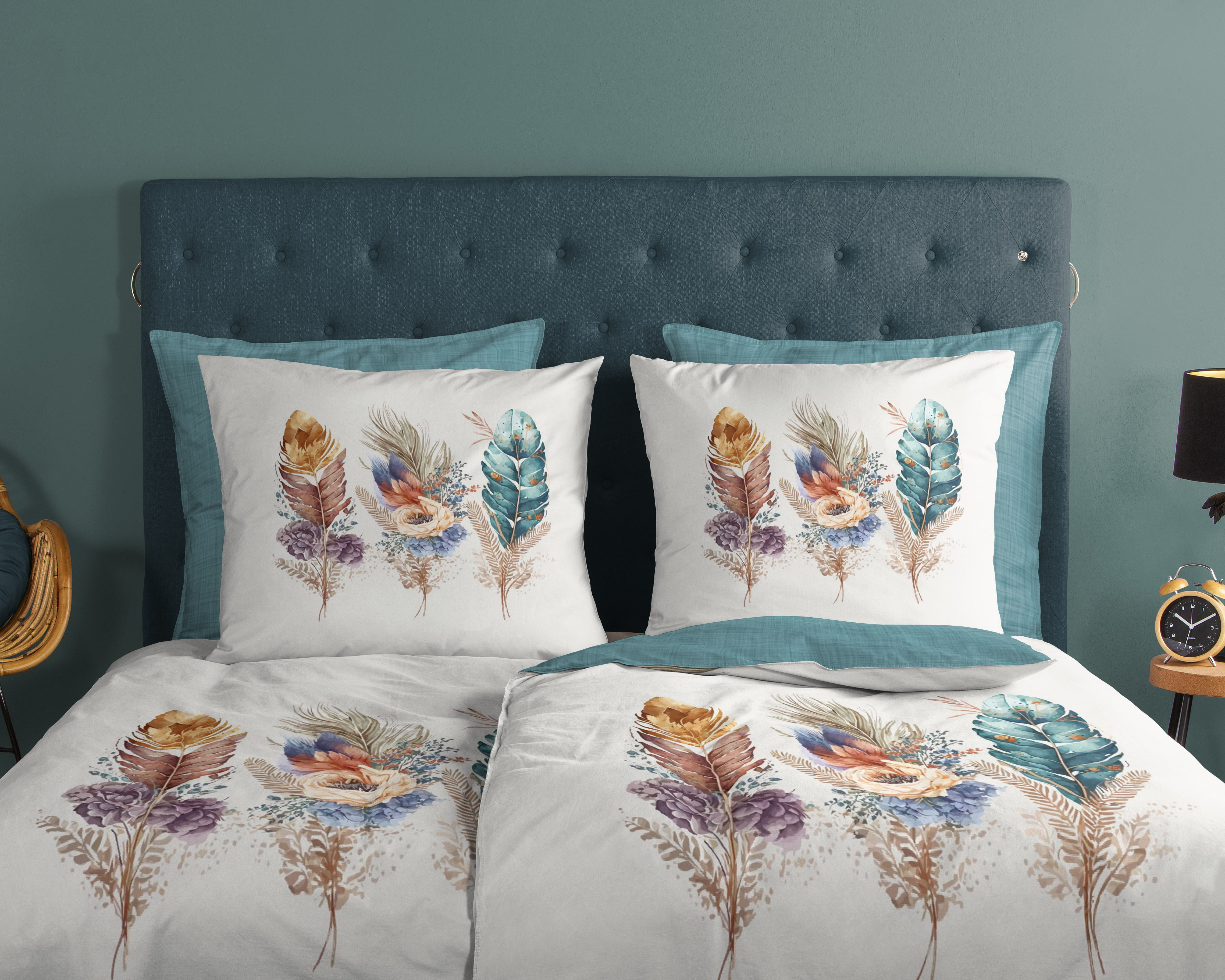 Thumbnail - good morning Wendebettwäsche "Via" 2 Stk. tlg. 100% Baumwolle, 135x200, Reißverschluss, Wendeoptik, Federn, Petrol