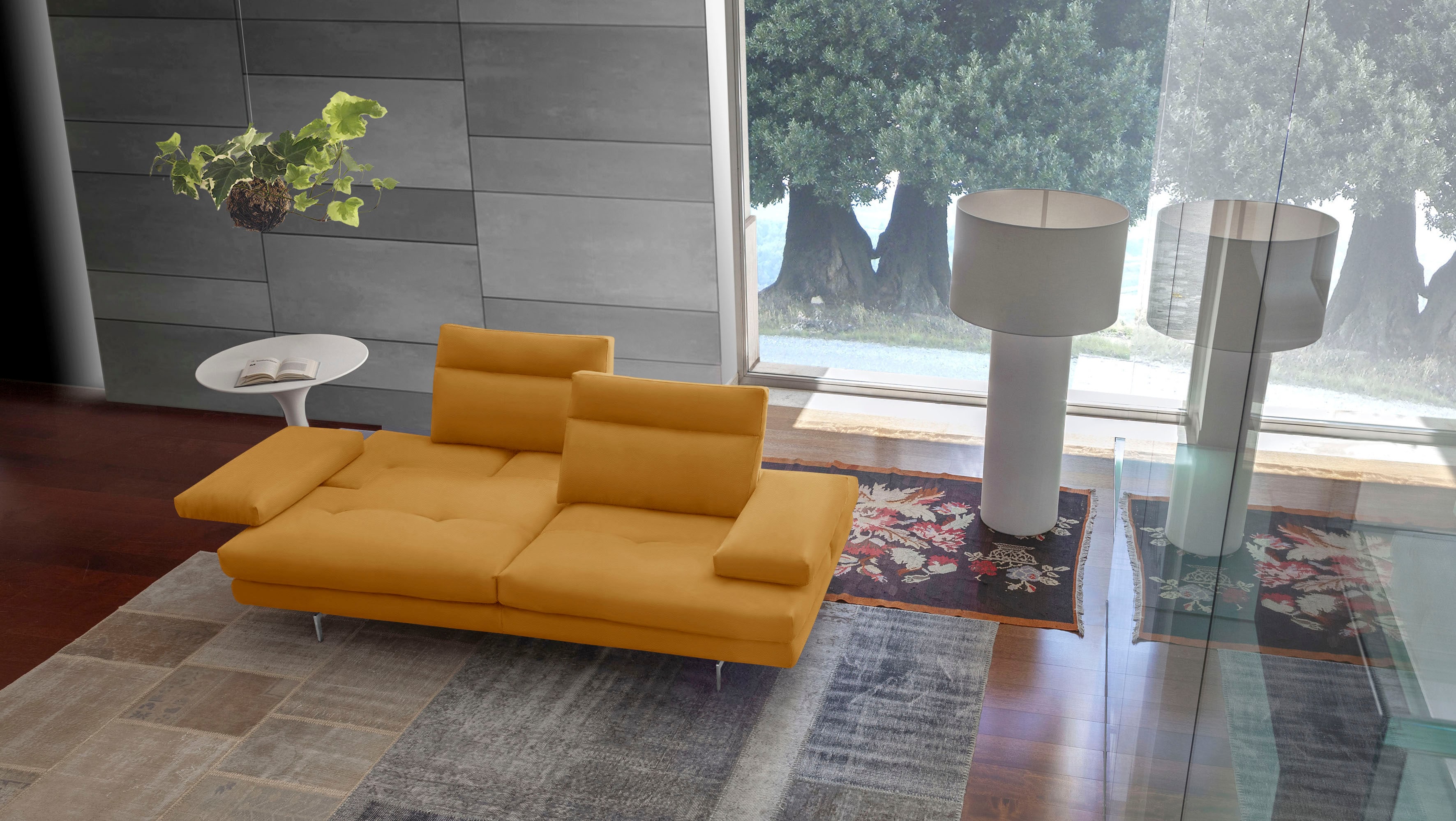 CALIA ITALIA 3,5-Sitzer "Toby Wing, 228 cm breit, Designsofa mit erstklassigem Sitzkomfort" inklusive Sitztiefenverstellung, Füße in Chrom glänzend