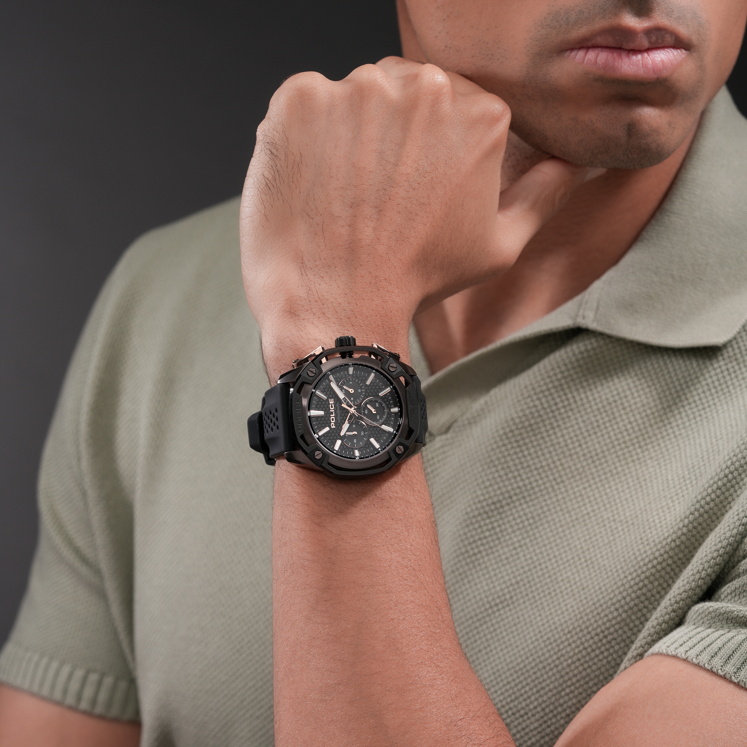 Police Chronograph »Centurian« Quarzuhr, Armbanduhr, Herrenuhr, Silikonarmband, analog, Stoppfunktion