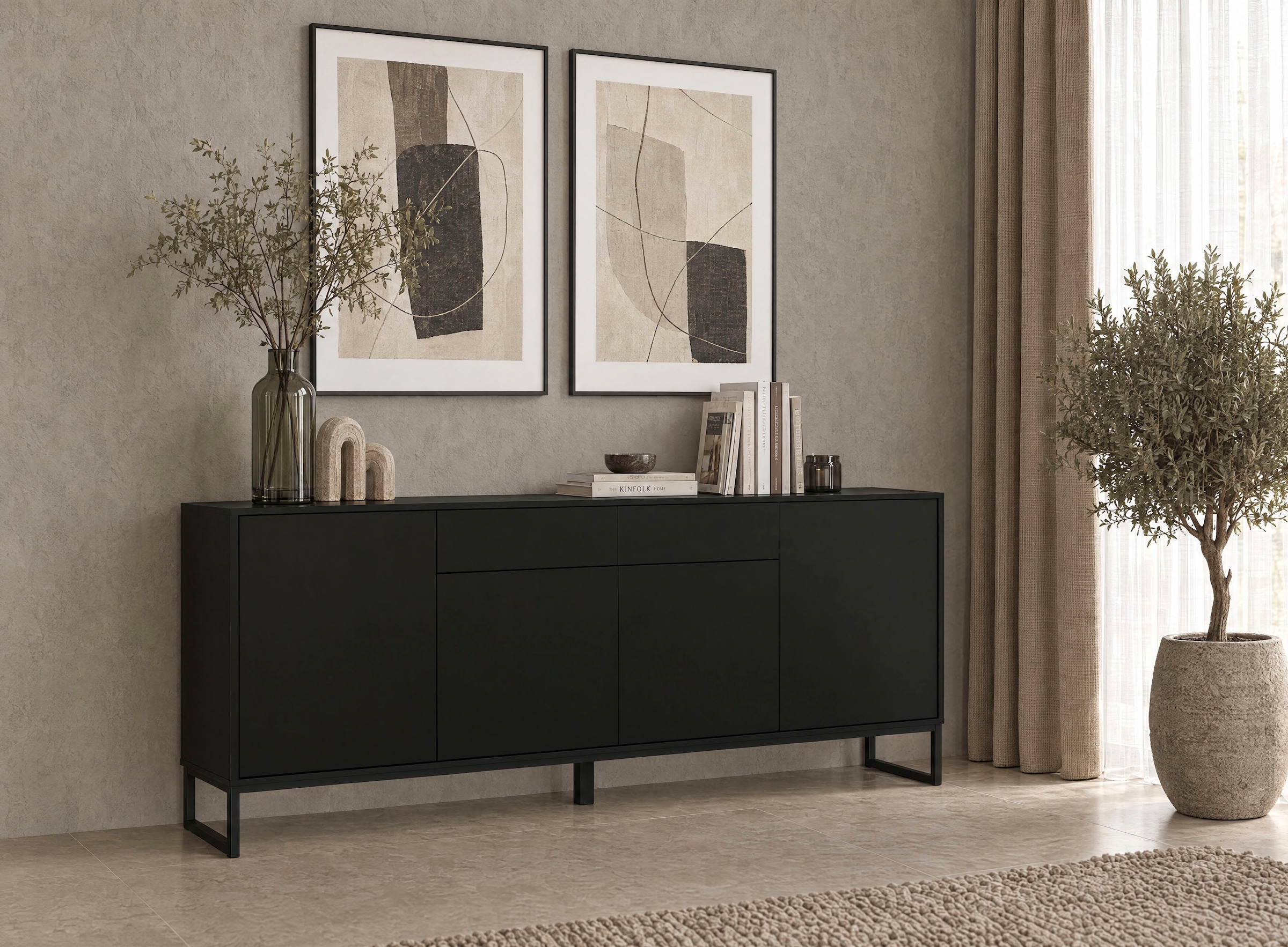 OTTO home Sideboard »Olbia, Breite 208,5 cm, grifflose Kommode 4 Türen/2 Schubkästen.« Schubladenkommode mit viel Stauraum, Einlegeböden verstellbar