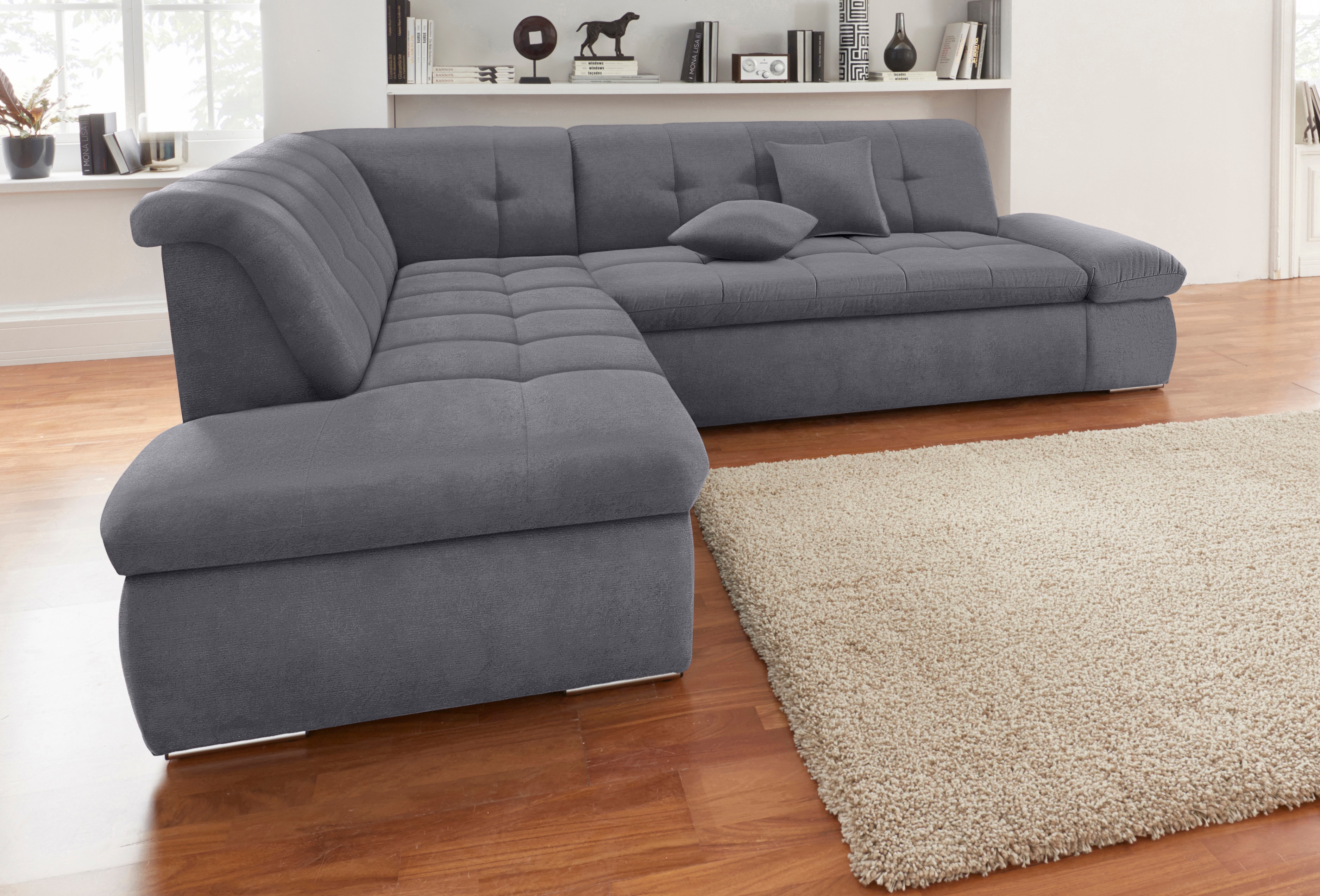 DOMO collection Ecksofa "MORIC Massiv - Belastbar bis 140 kgxSitz, hochwertig & komfortabel" XXL, L-Form, inkl. Zierkissen
