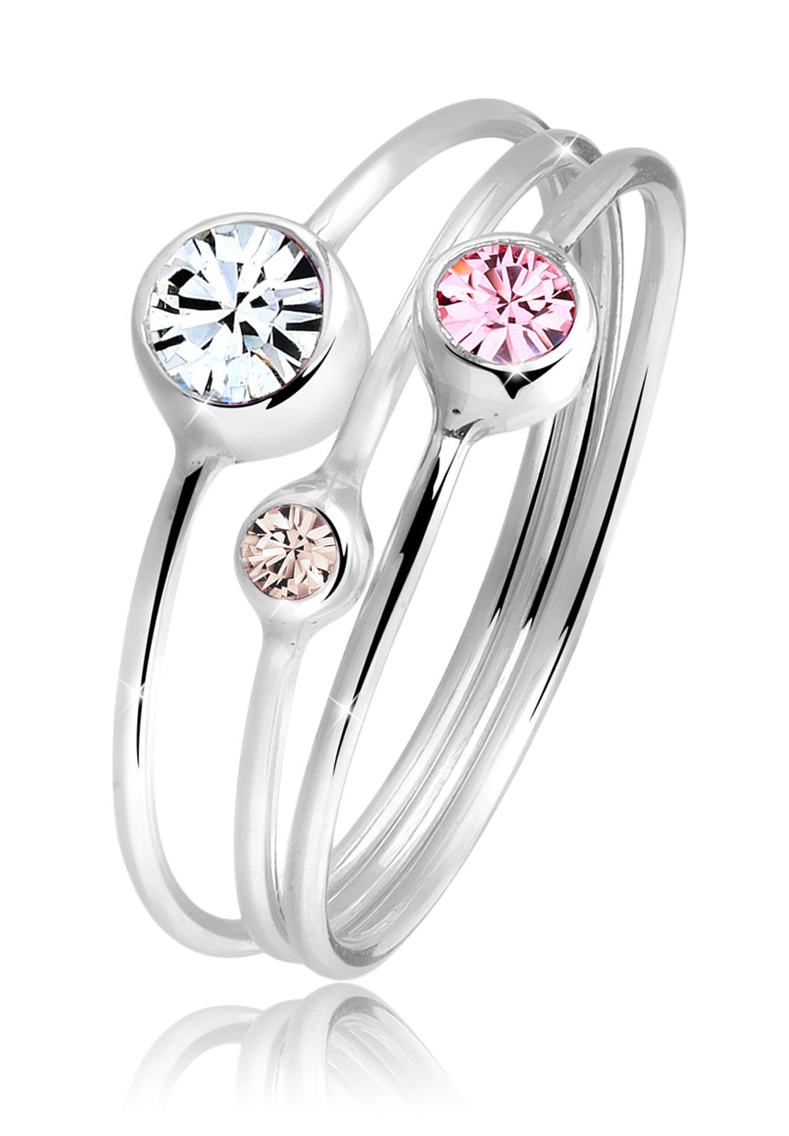 "Ring-Set ELLI ""Ring Stapelring Set Kristalle 925 Silber"" Gr. 50, bunt, Fingerringe, Damen, 50,mit Stein, Silber 925 (Sterlingsilber), 5mm"