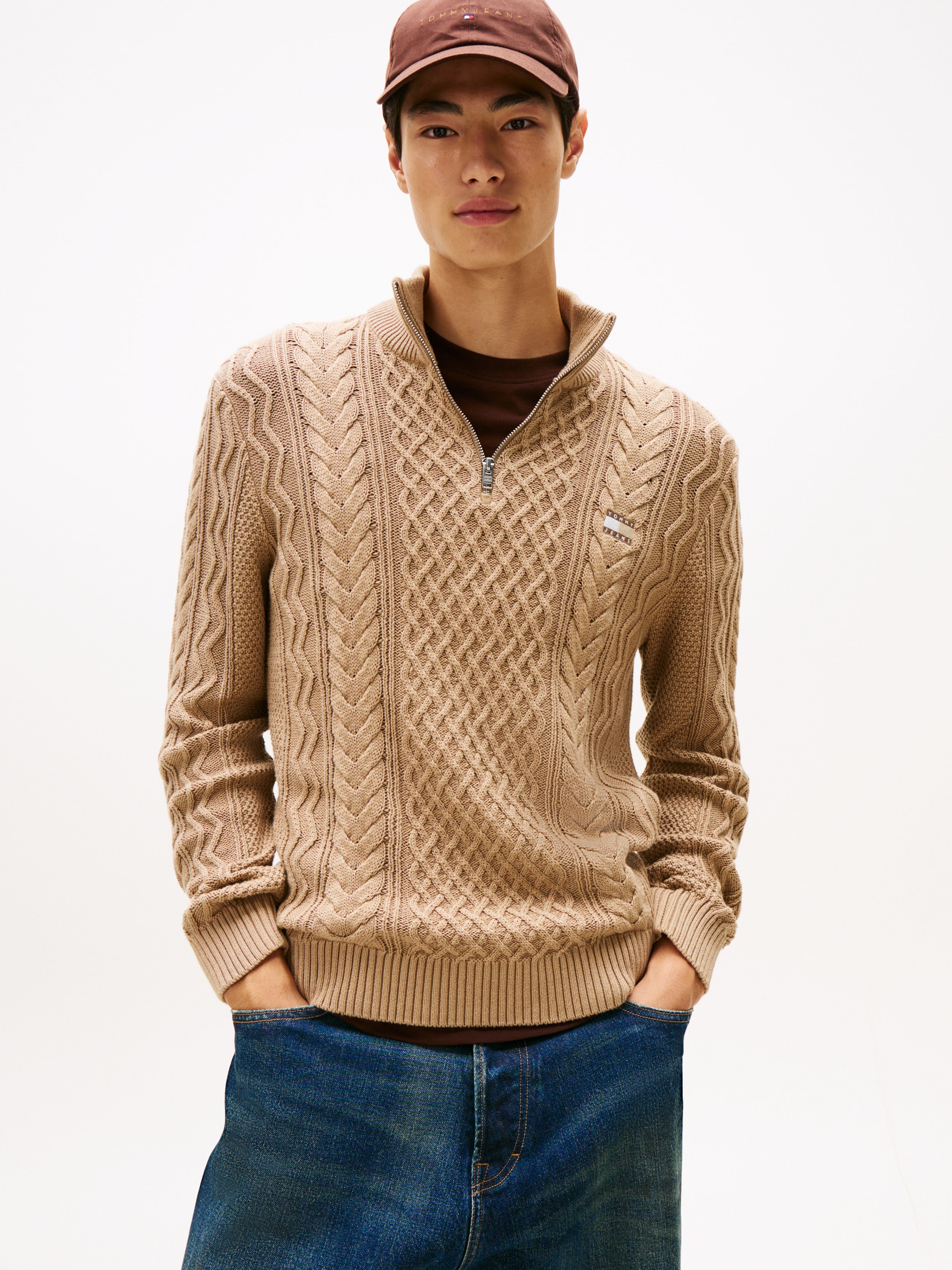 Tommy Jeans Strickpullover, Troyer-Kragen mit Reißverschluss, slim fit, Zop günstig online kaufen