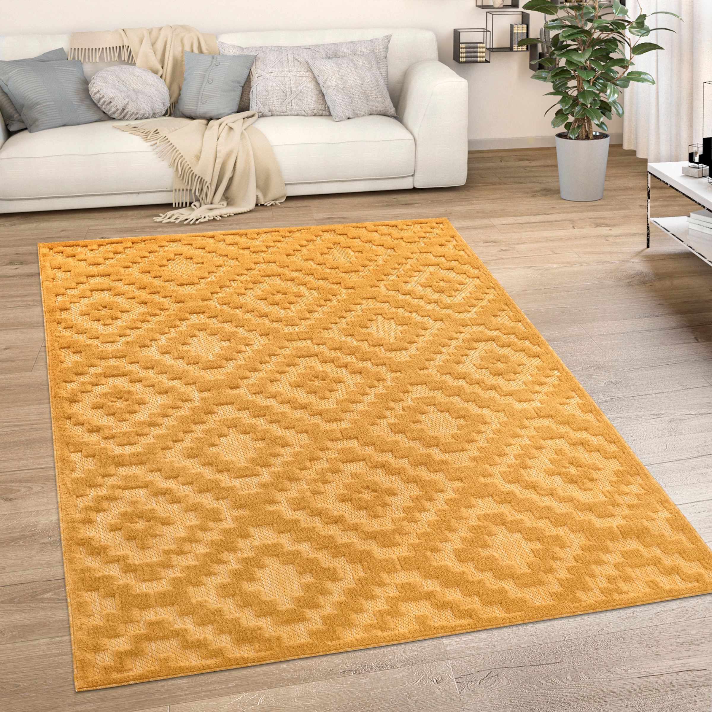 Paco Home Teppich »Livorno 672«, kaufen Hoch-Tief rechteckig, Muster, geeignet Uni-Farben, Effekt, BAUR Outdoor | Scandi, Rauten