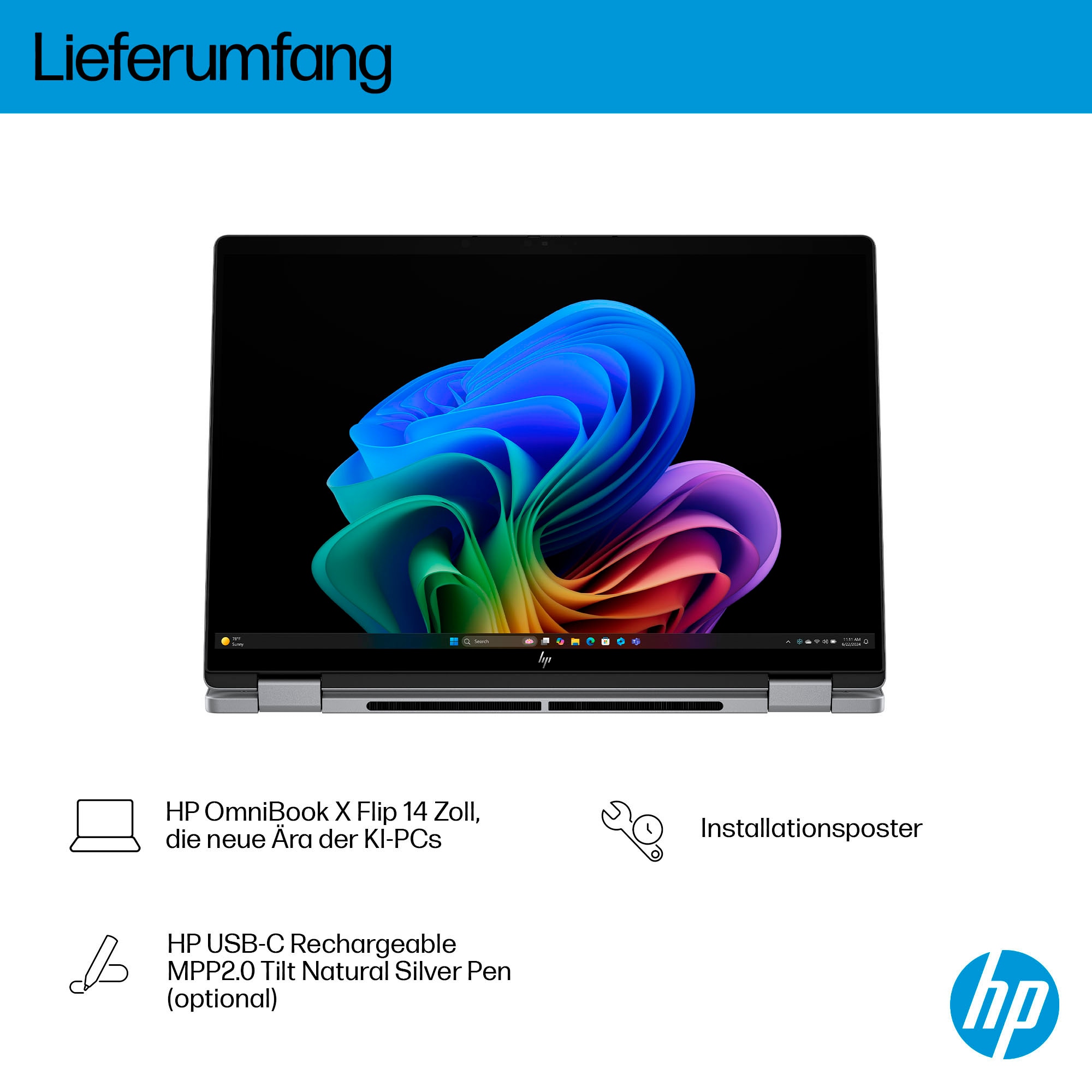 HP Convertible Notebook »OmniBook X Flip 14-fk0078ng«, 35,6 cm, / 14 Zoll, AMD, Ryzen™ AI 7, Radeon 860M, 1000 GB SSD