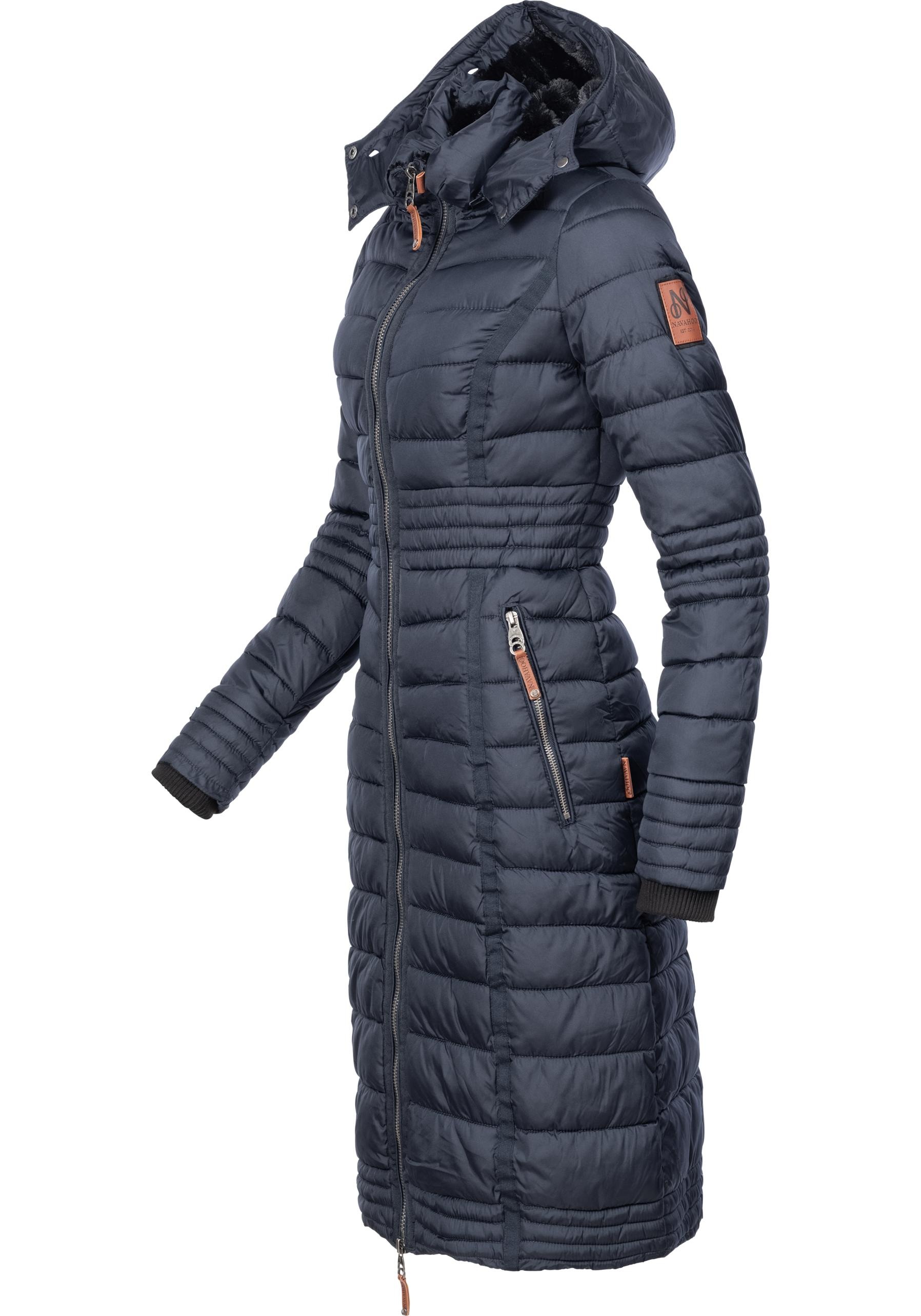 Navahoo Wintermantel »Umay«, langer Damen Winter Steppmantel mit Kunstfellkapuze