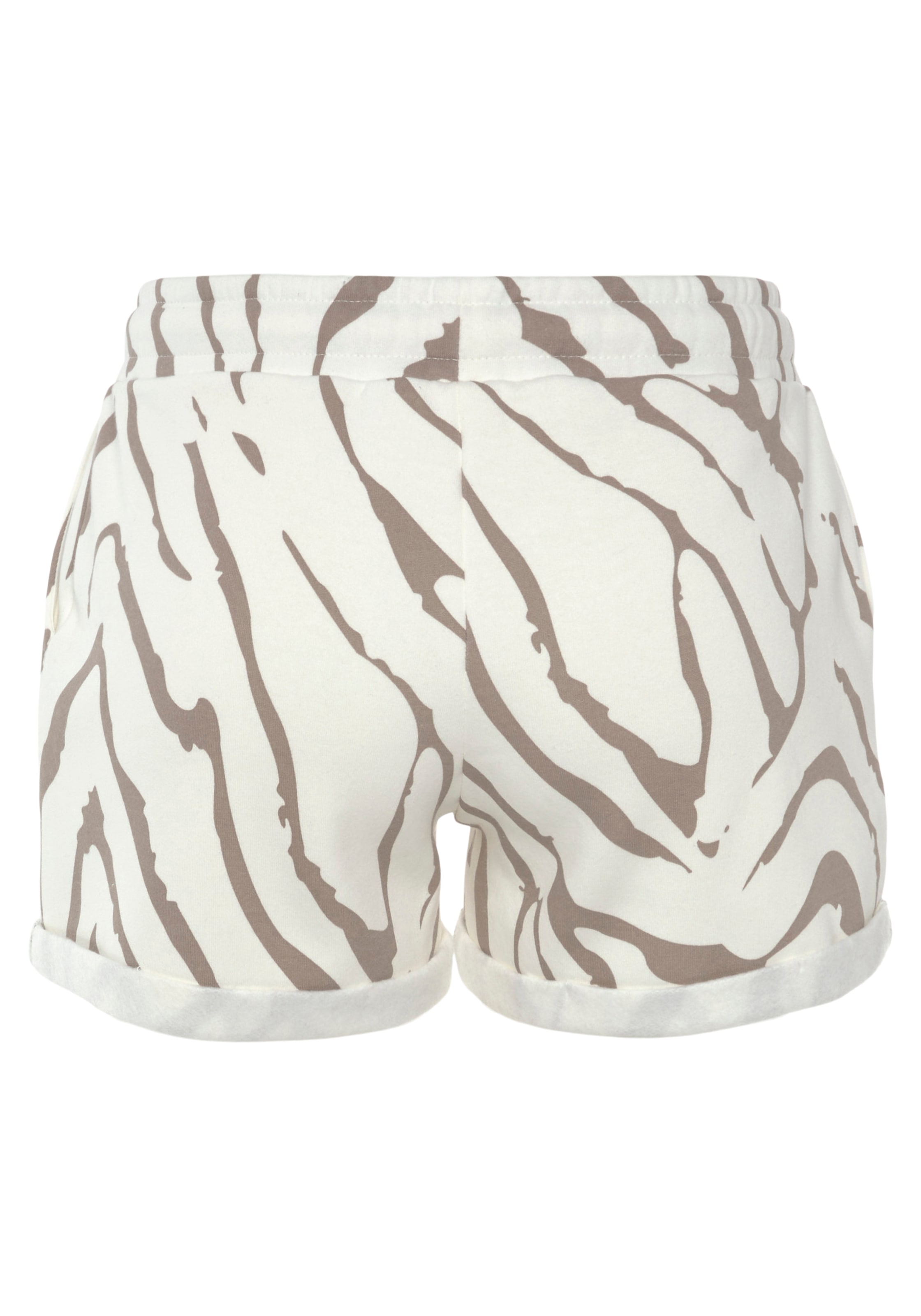 LASCANA Relaxshorts »-Kurze Hose mit Zebradruck,«, seitlichen Taschen und Logostickerei, Loungewear, Loungeanzug