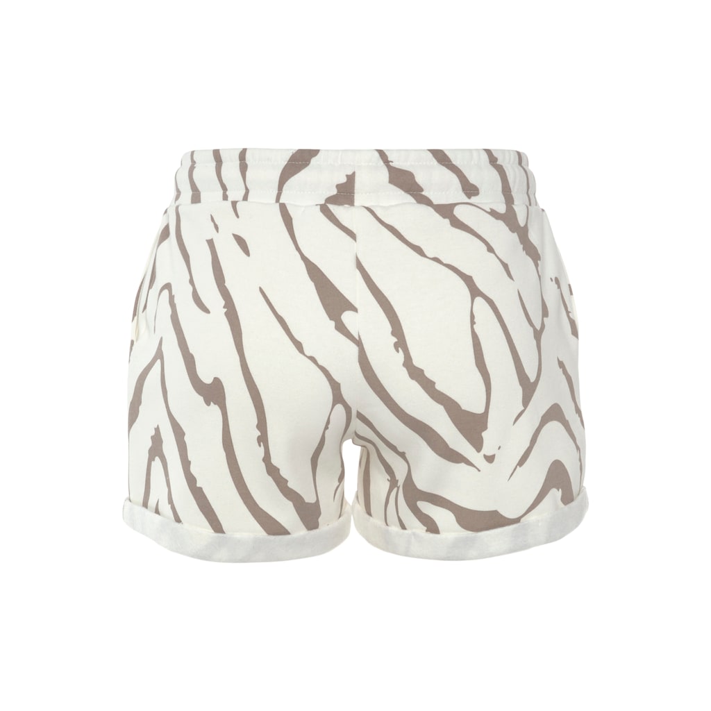 LASCANA Relaxshorts »-Kurze Hose mit Zebradruck,«, seitlichen Taschen und Logostickerei, Loungewear, Loungeanzug