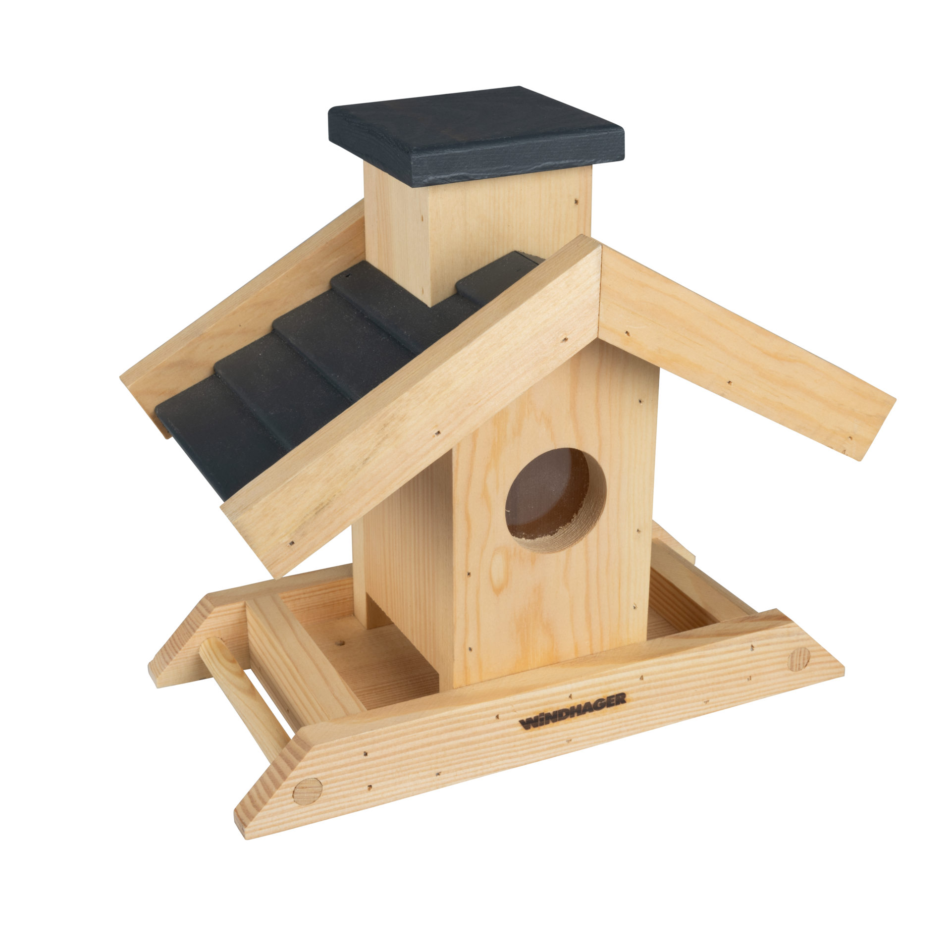 Windhager Vogelhaus "Finca, Futterspender aus Kiefernholz" Futterstation mit Sitzstangen, Füllvolumen ca. 1,25 Liter