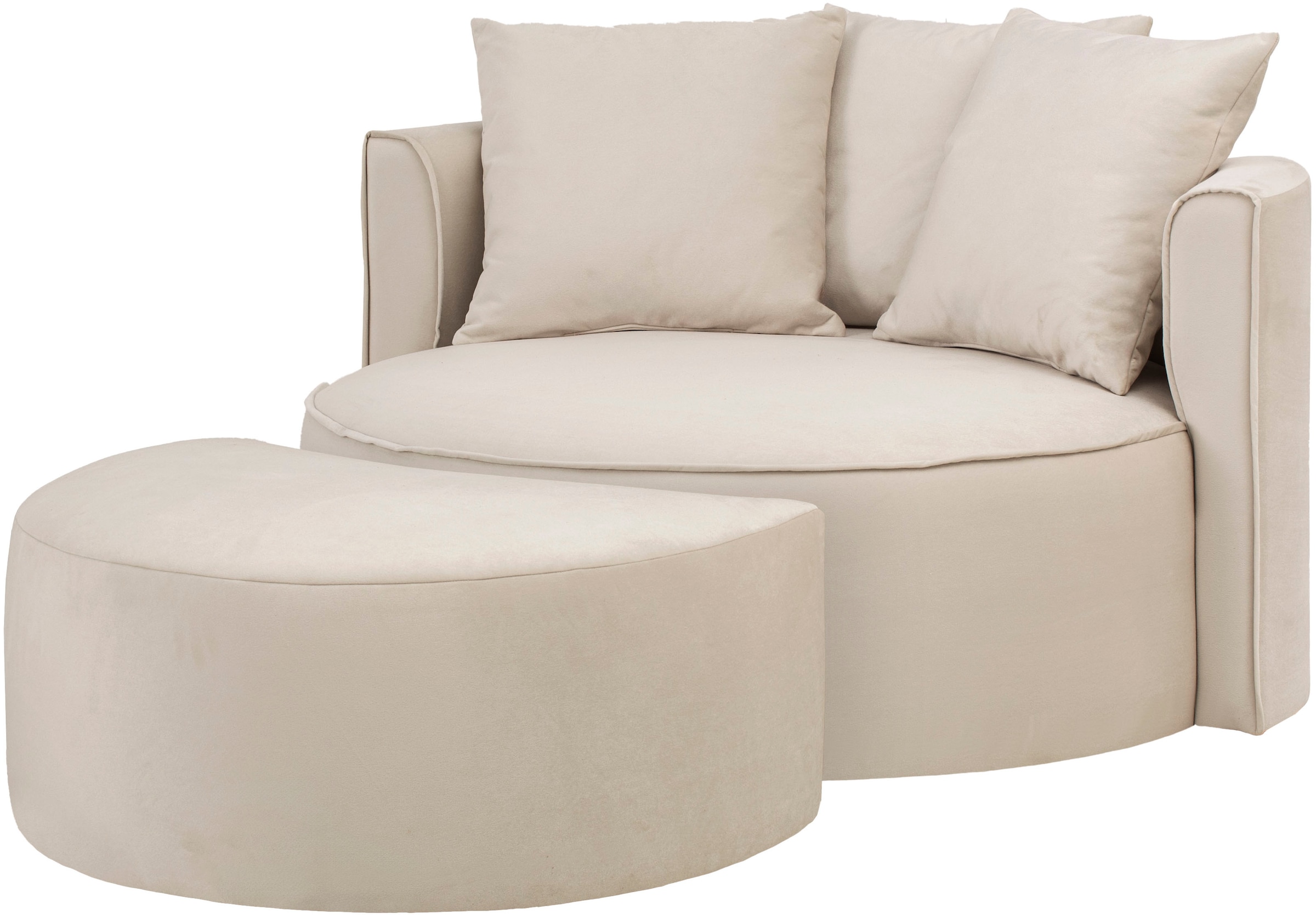 LeGer Home by Lena Gercke XXL-Sessel »Isalie, Rundsessel mit Hocker, Lesesessel, Loveseat, Big-Sessel«, (Set), trendige Stoffe, mit 3 Zierkissen, große Sitzfläche