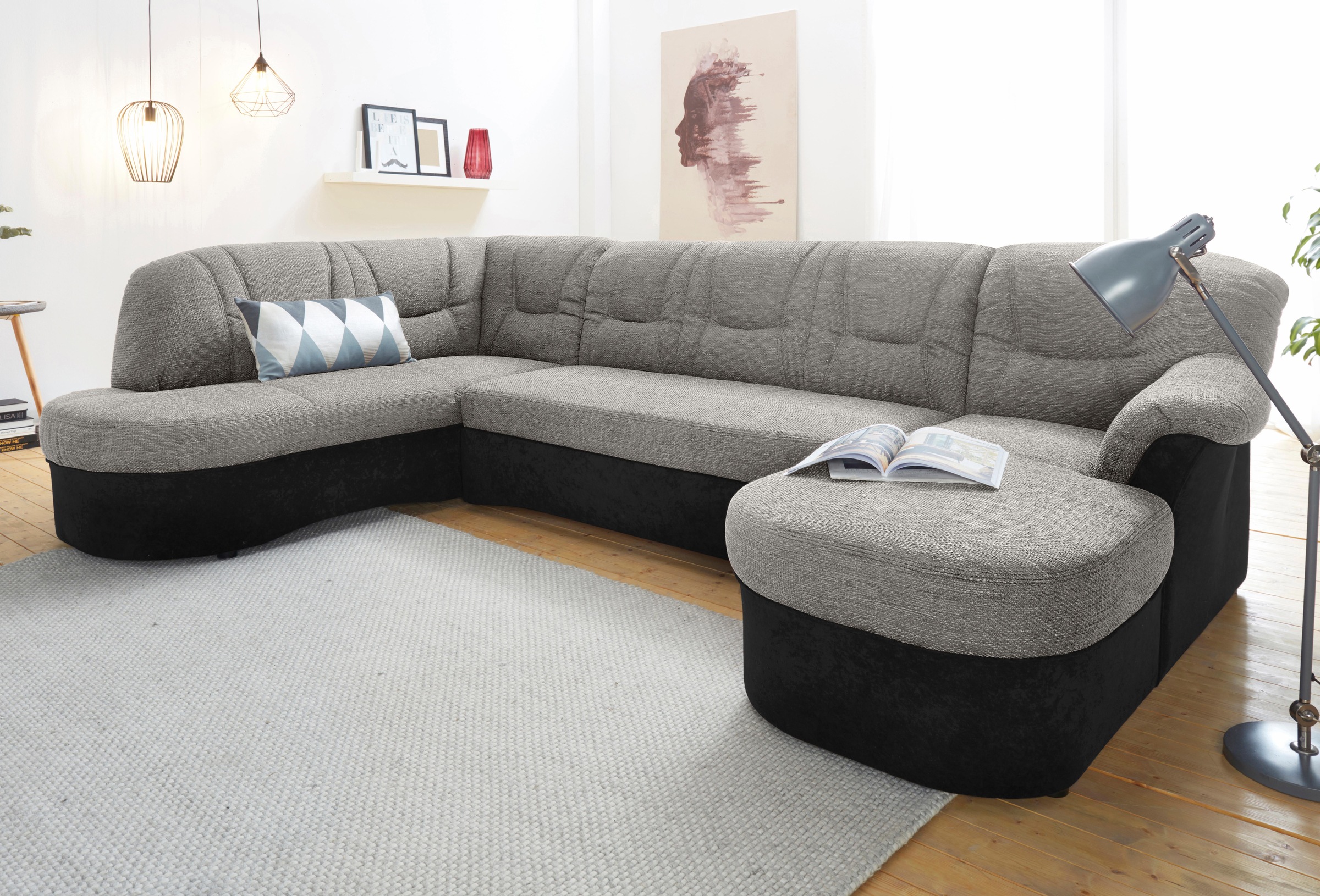 DOMO collection Wohnlandschaft »Sarafina, zeitlos und komfortabel, optional mit Federkern, U-Form«, wahlweise mit Bettfunktion