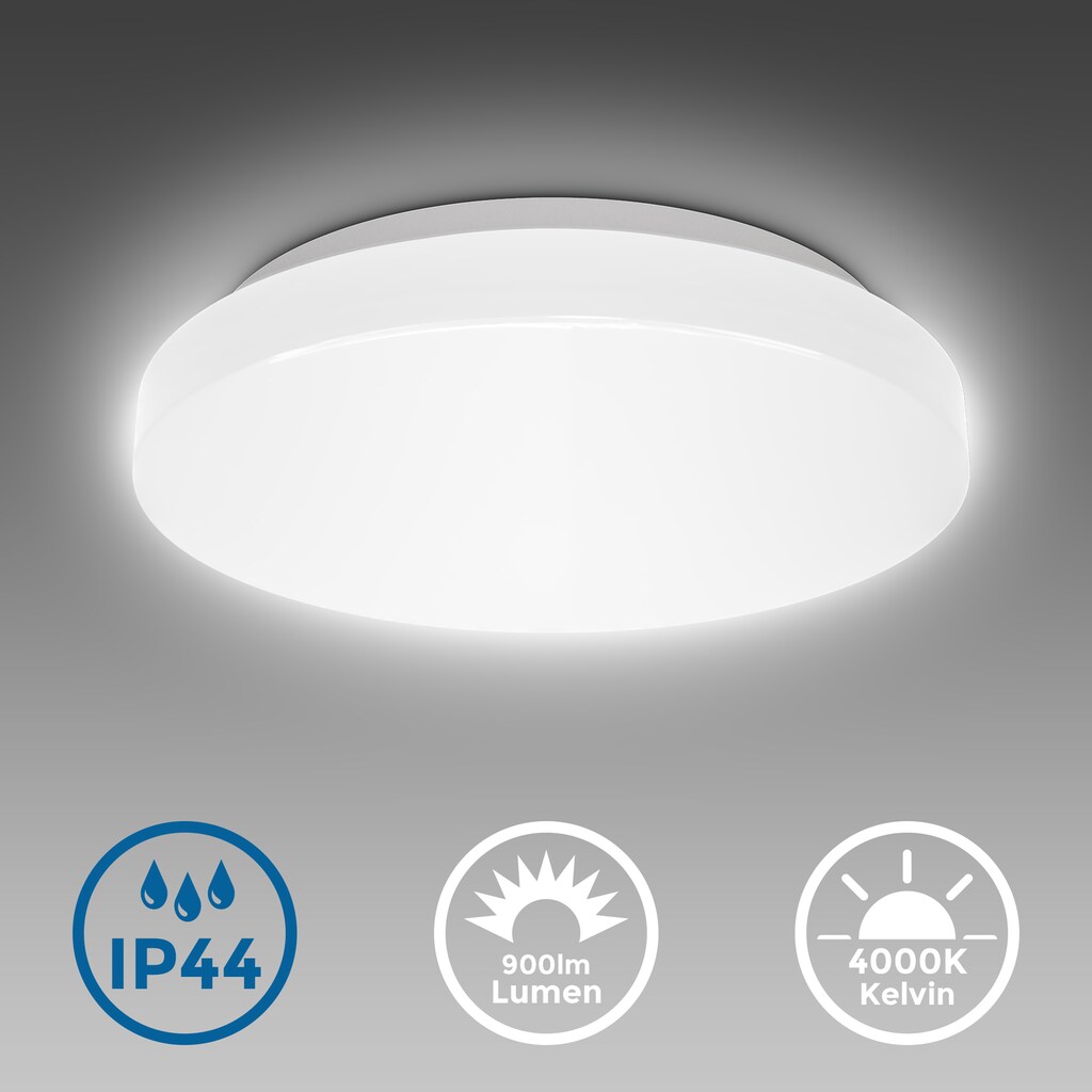 B.K.Licht LED Deckenleuchte, 1 flammig-flammig, Deckenlampe, Bad, rund, flach, IP44, Schlafzimmer, Küche, Flur, 10W