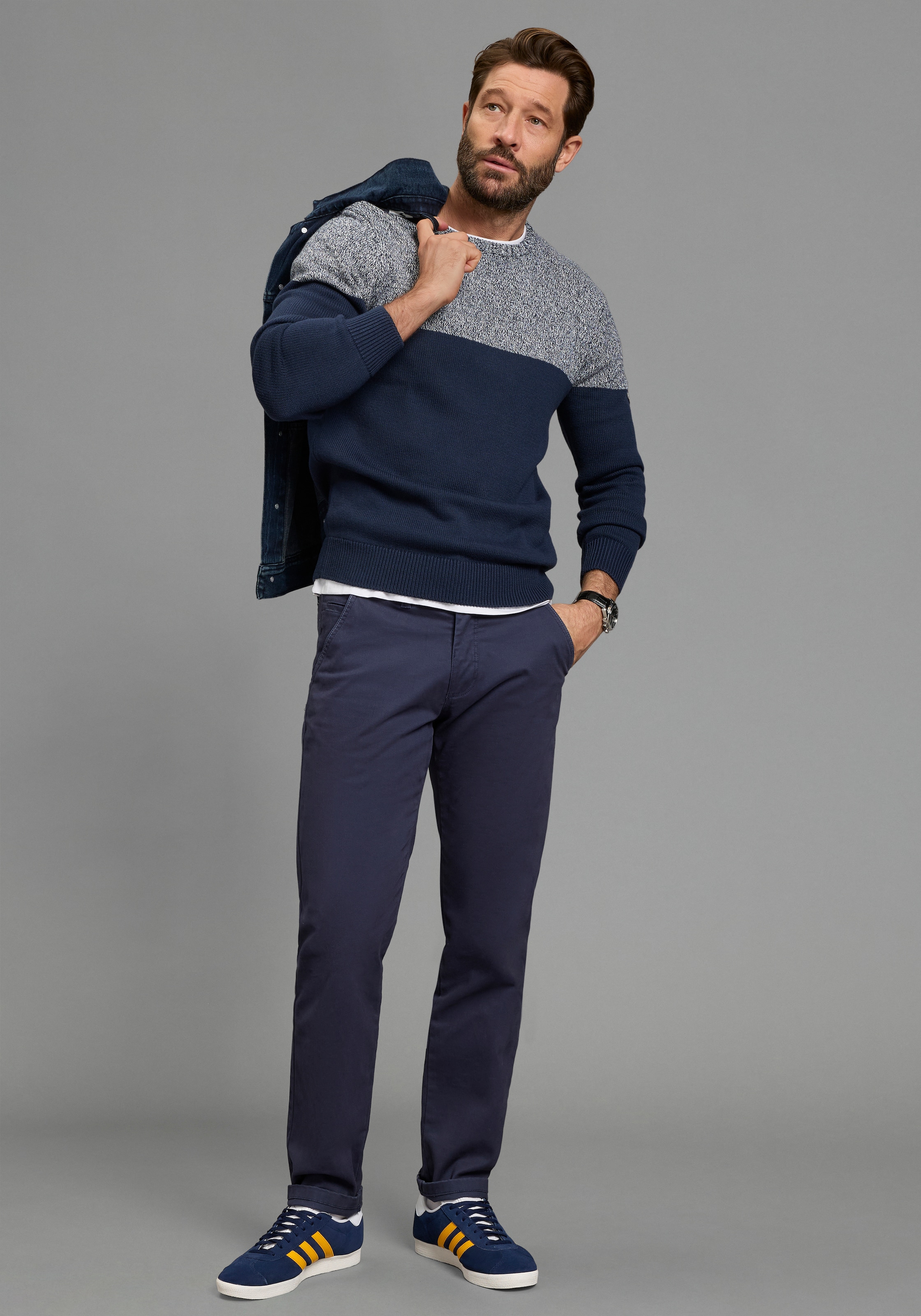 Thumbnail - Mans World Rundhalspullover "Neue Kollektion Highlight melierter Look" aus Strick, mit Rundhalsausschnitt, reguläre Pass...