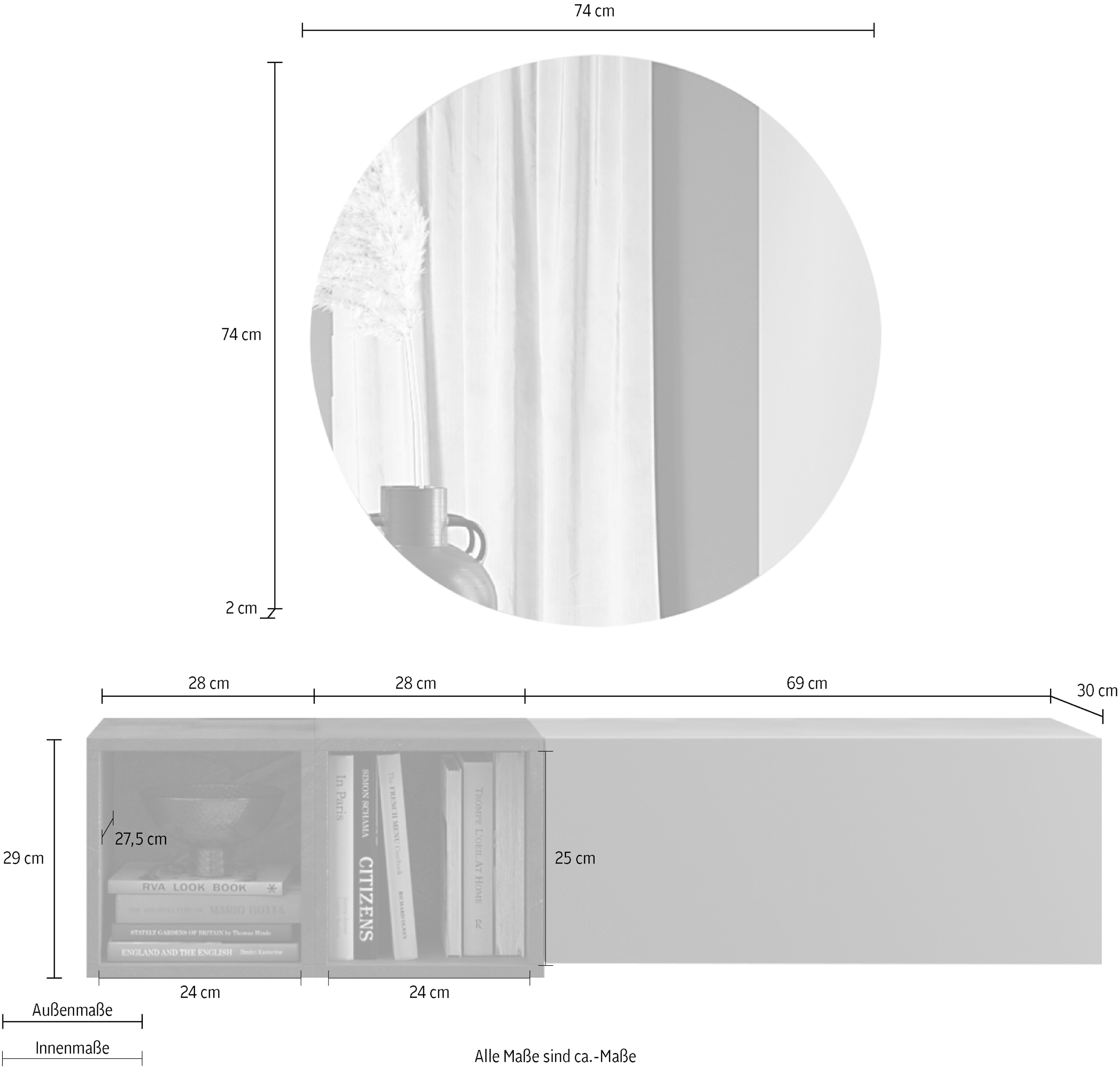 INOSIGN Garderoben-Set »INFINITY, 3tlg. Breite 125 cm, Höhe variabel, moderne Garderobe«, (Spar-Set, 3 St.), (Hängeschrank, Würfelregal 2er Set, Spiegel) ideal für Diele, Flur