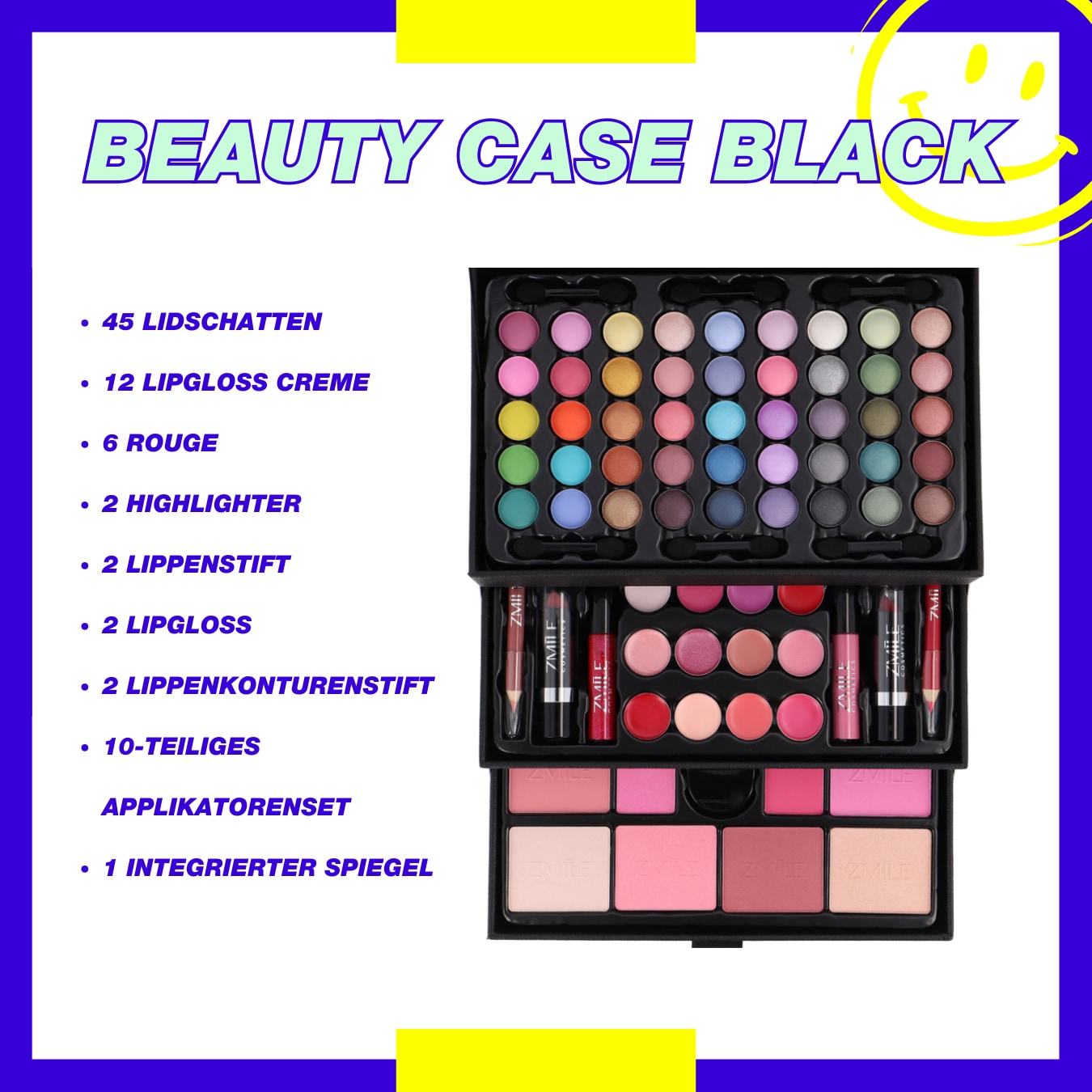 ZMILE COSMETICS Kosmetik-Koffer »Beauty Case' black«, (82 tlg.), mit veganer Formulierung