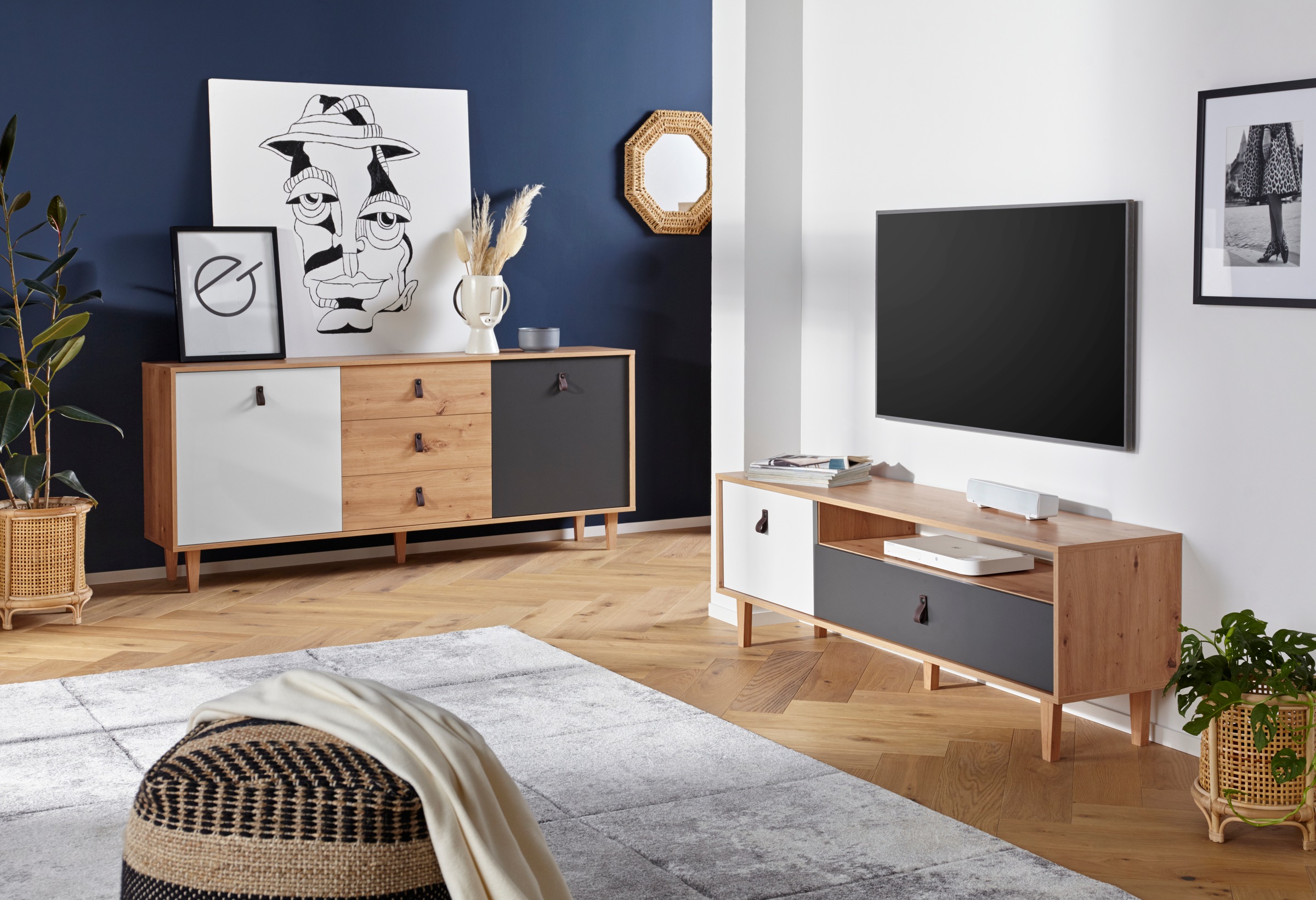 Homexperts Sideboard »Bristol«, Breite 120 cm oder 180 cm, mit massiven Eichefüßen